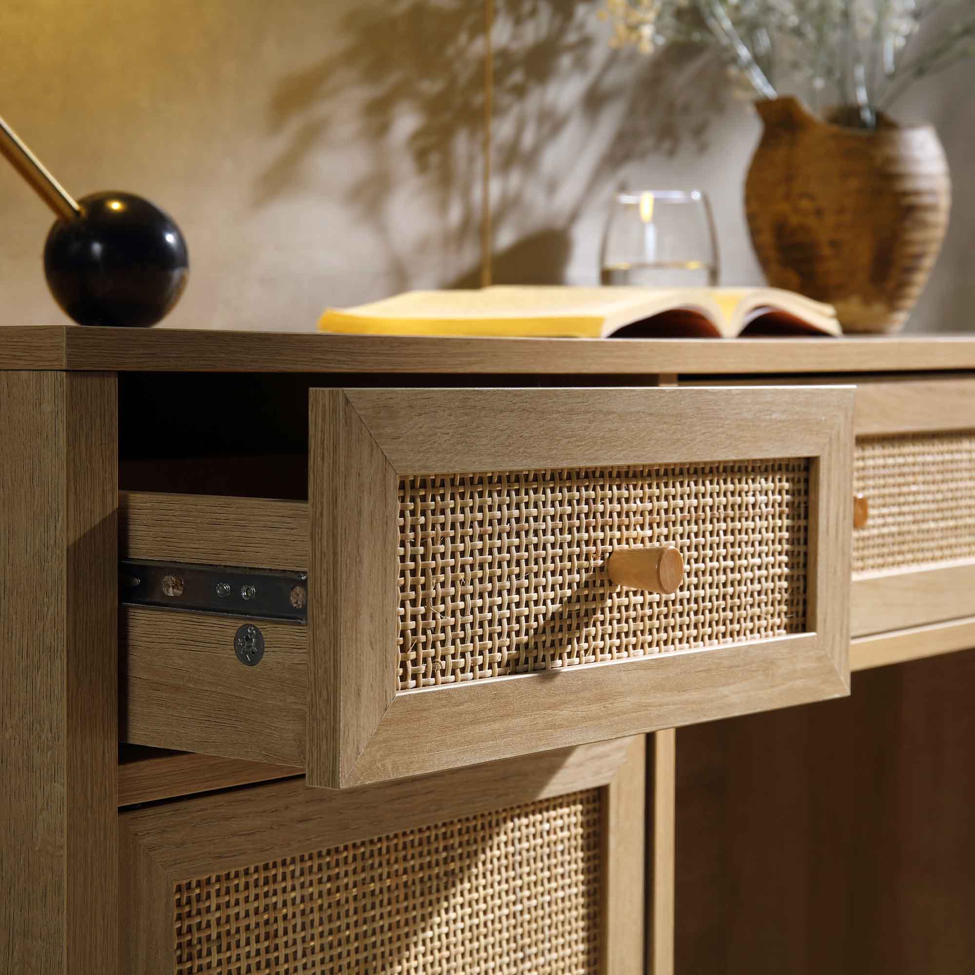 Frances Woven Rattan 3-Drawer Desk, Natural - Image 4