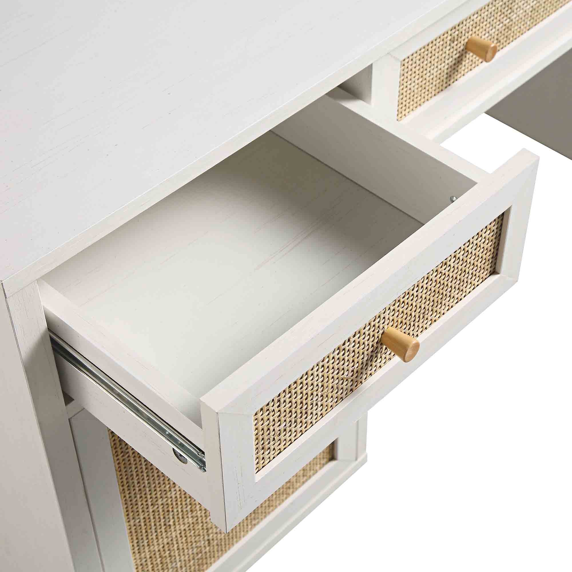 Frances Woven Rattan 3-Drawer Desk, White - Image 12