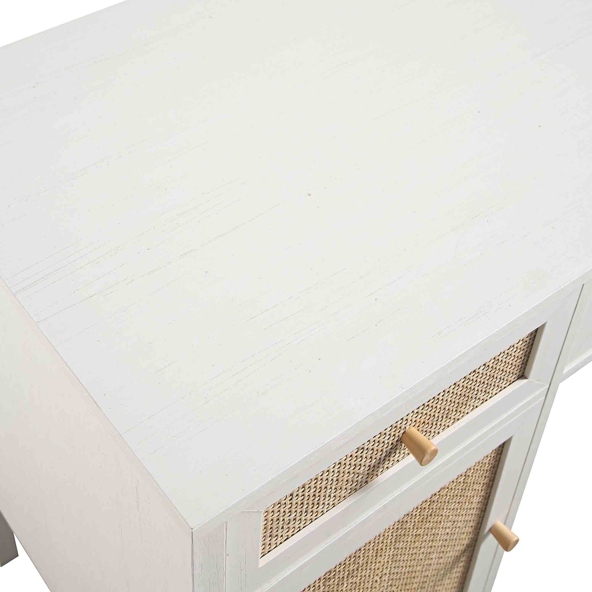 Frances Woven Rattan 3-Drawer Desk, White - Image 15