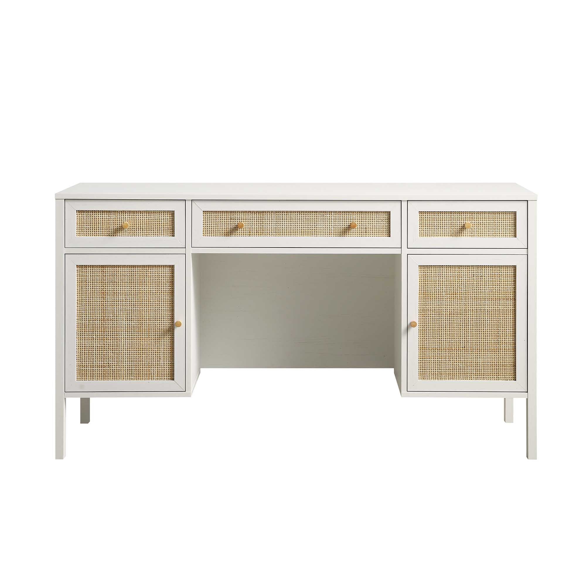 Frances Woven Rattan 3-Drawer Desk, White - Image 5