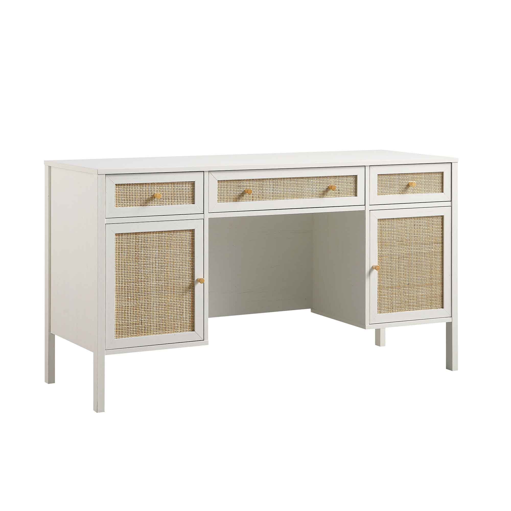 Frances Woven Rattan 3-Drawer Desk, White - Image 6
