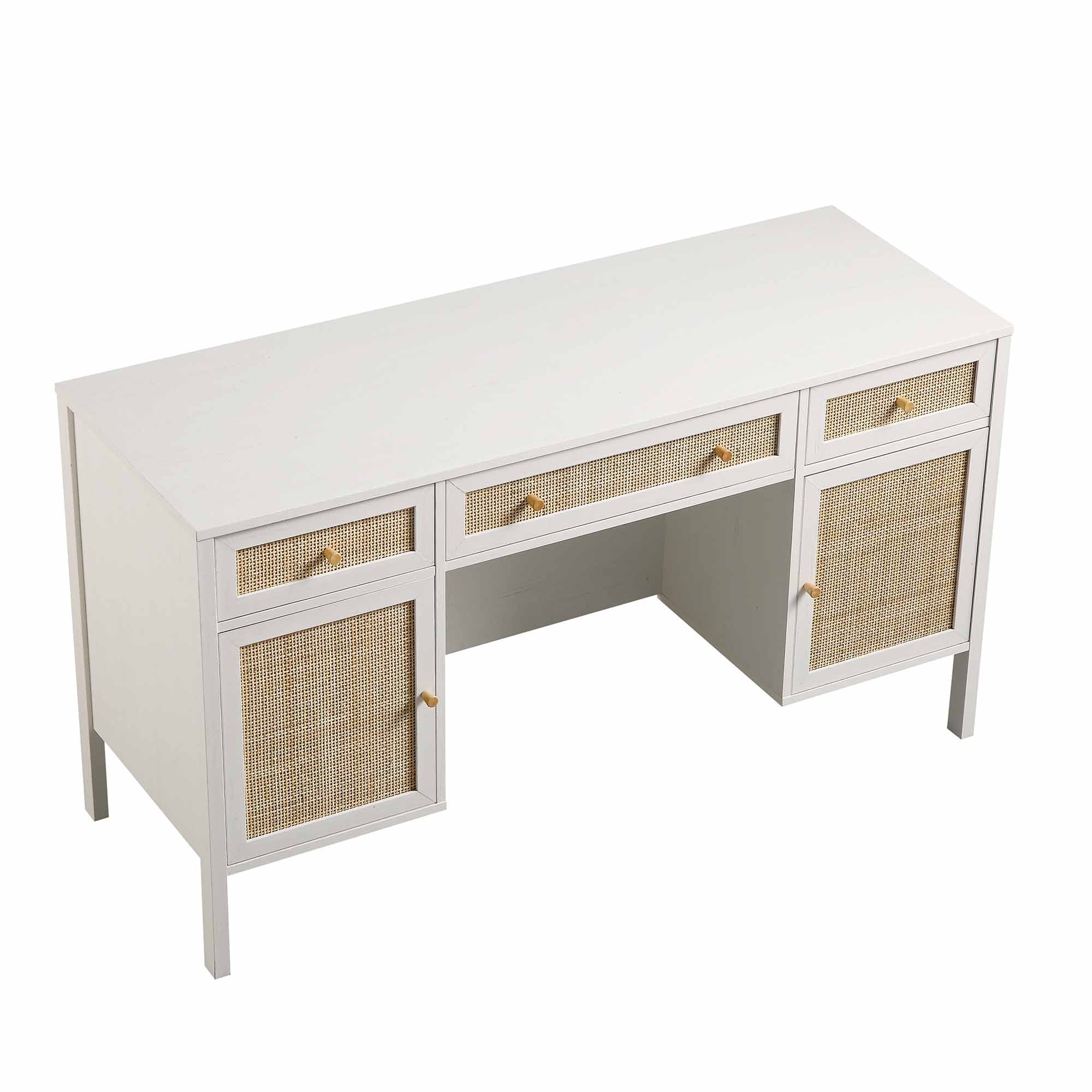 Frances Woven Rattan 3-Drawer Desk, White - Image 9