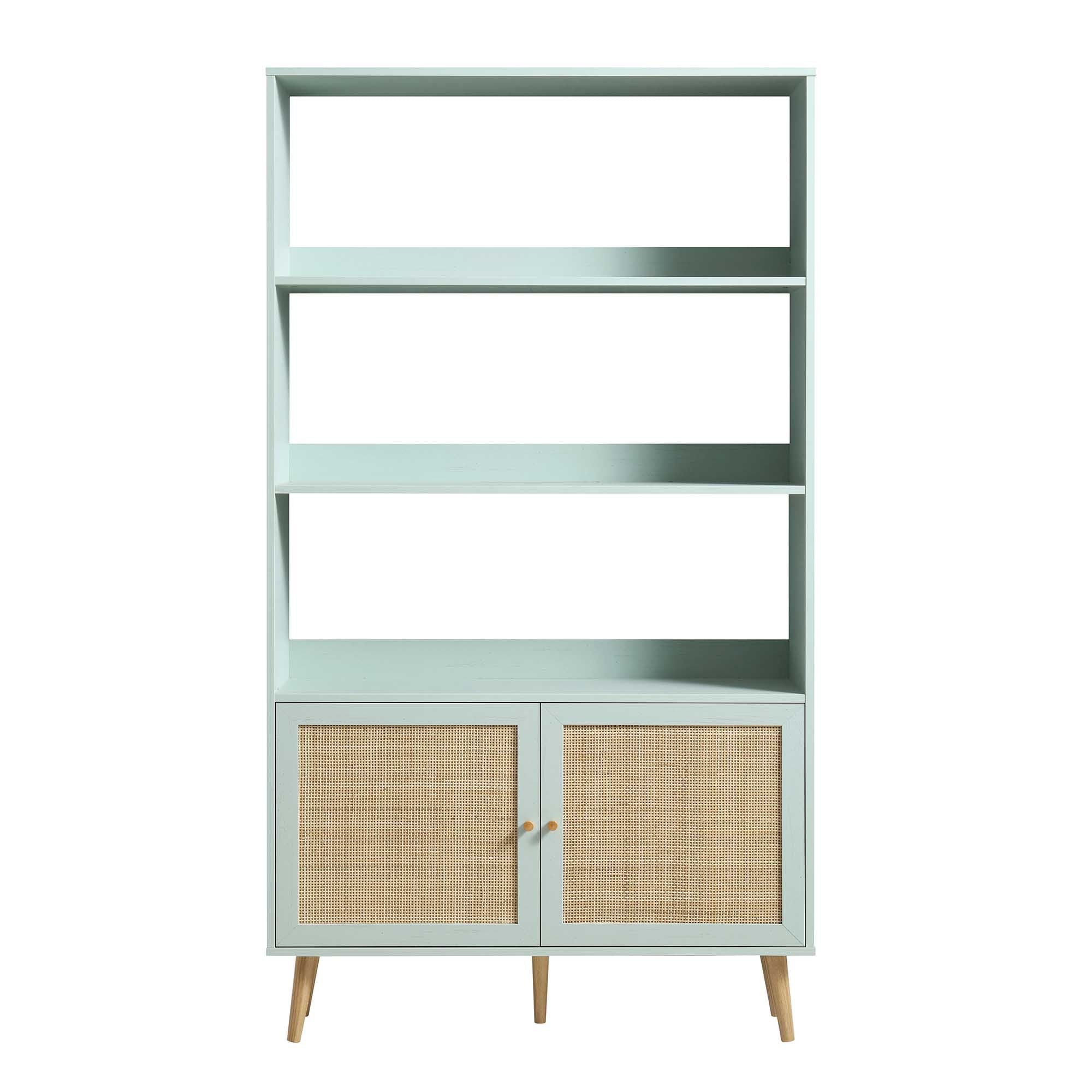 Frances Woven Rattan Bookcase with Doors, Mint - Image 4