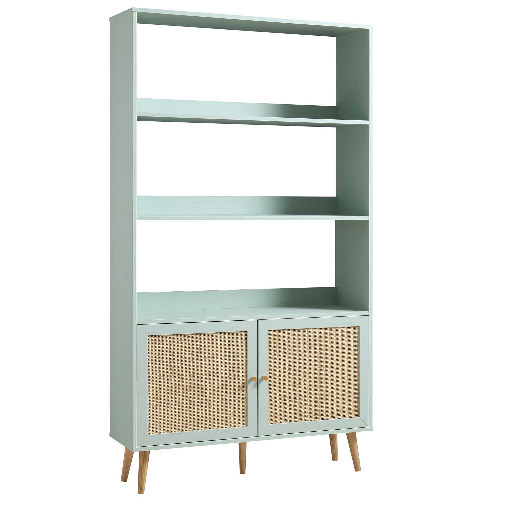 Frances Woven Rattan Bookcase with Doors, Mint - Image 5