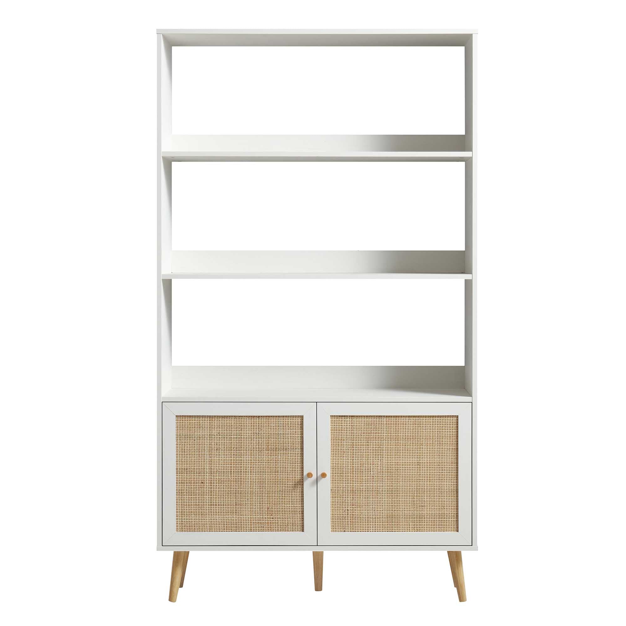 Frances Woven Rattan Bookcase with Doors, White - Image 4