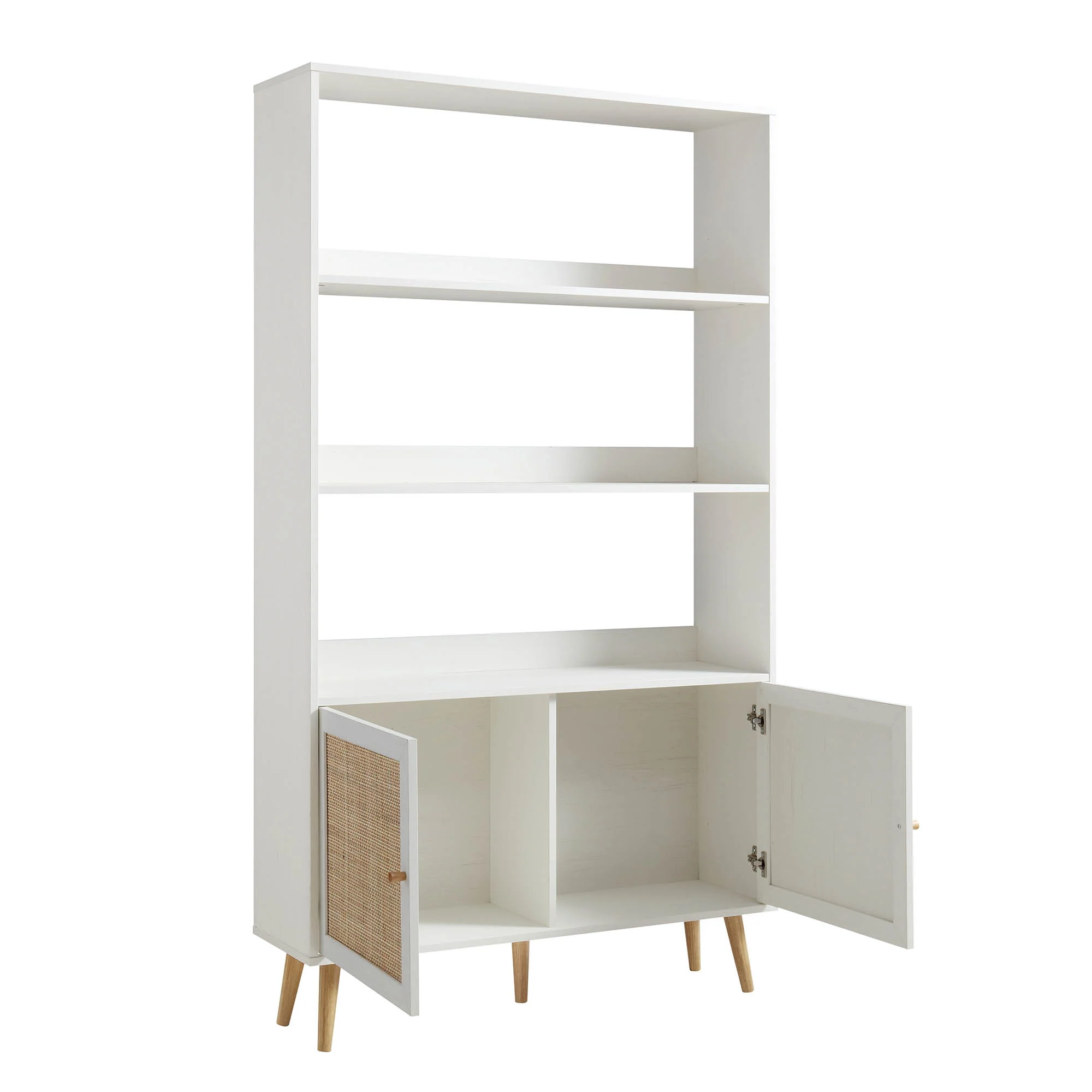 Frances Woven Rattan Bookcase with Doors, White - Image 7