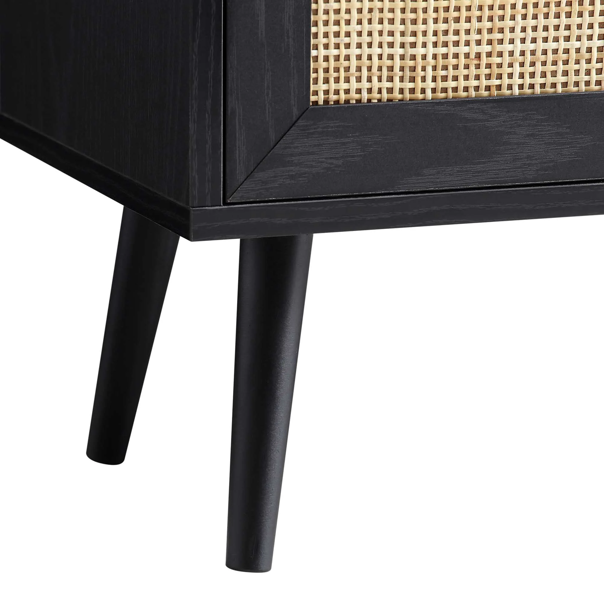 Frances Woven Rattan Bookcase with Doors, Black - Image 11