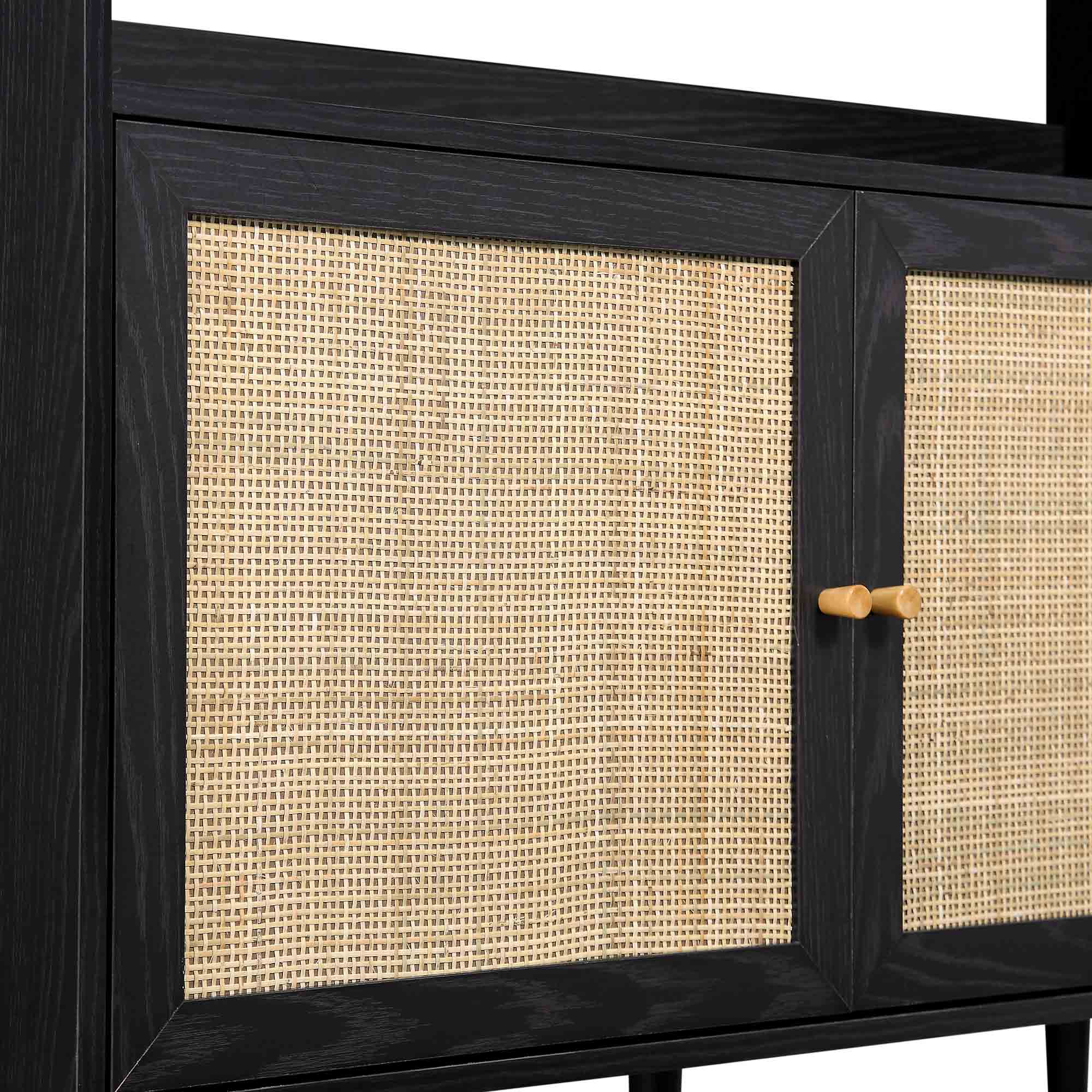 Frances Woven Rattan Bookcase with Doors, Black - Image 9