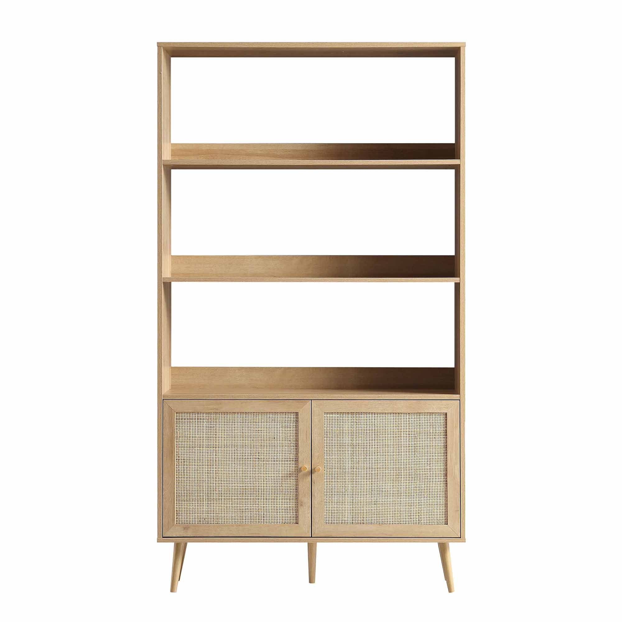 Frances Woven Rattan Tall Bookcase with Doors, Natural - Image 3