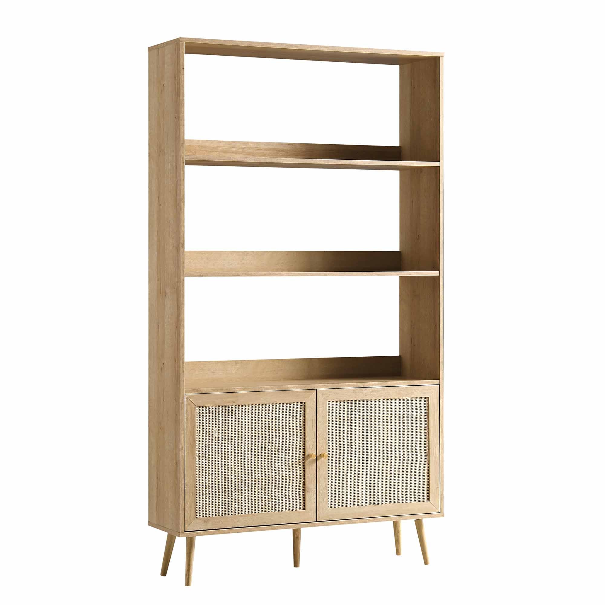 Frances Woven Rattan Tall Bookcase with Doors, Natural - Image 4