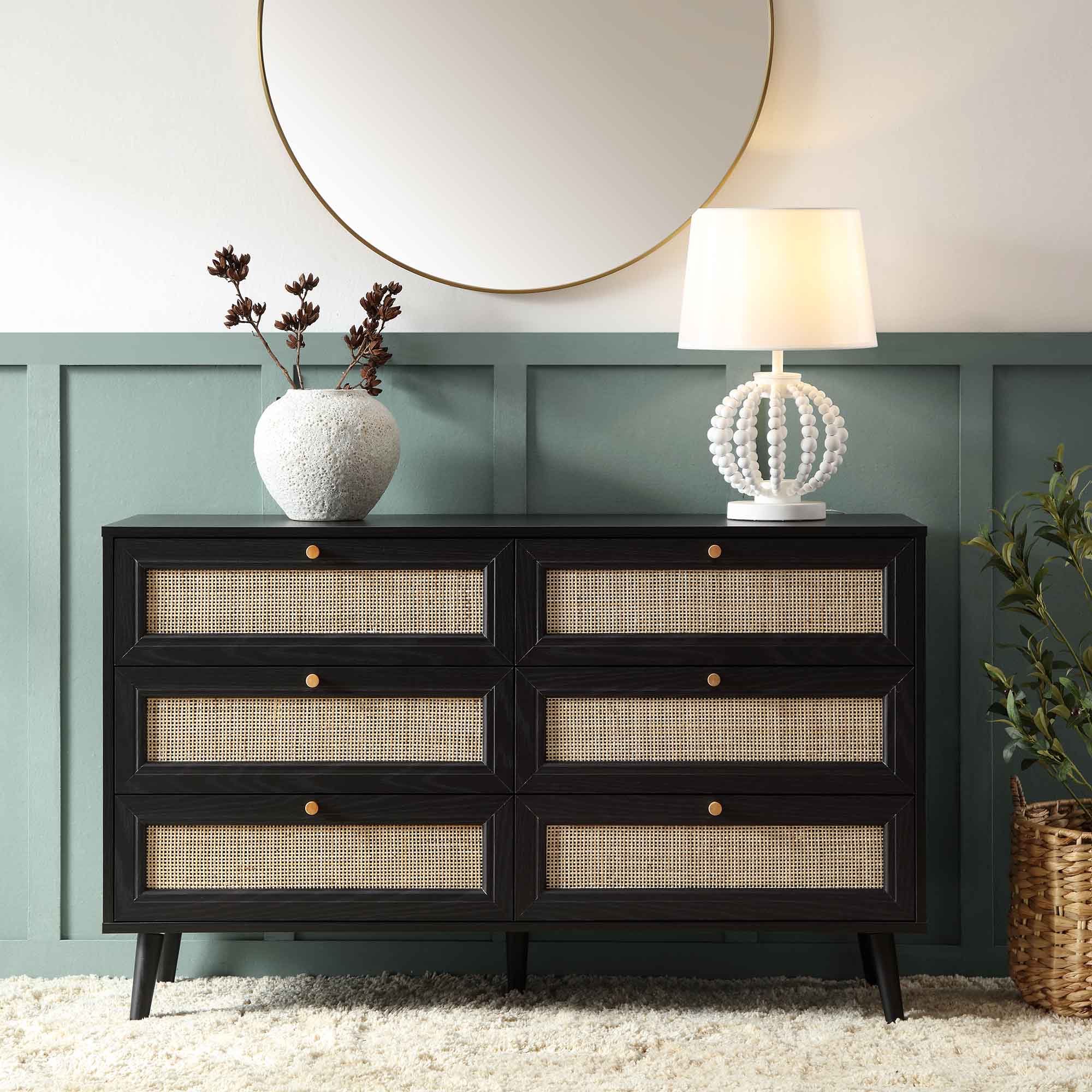 Frances Woven Rattan Chest of 6 Drawers, Black - Image 2
