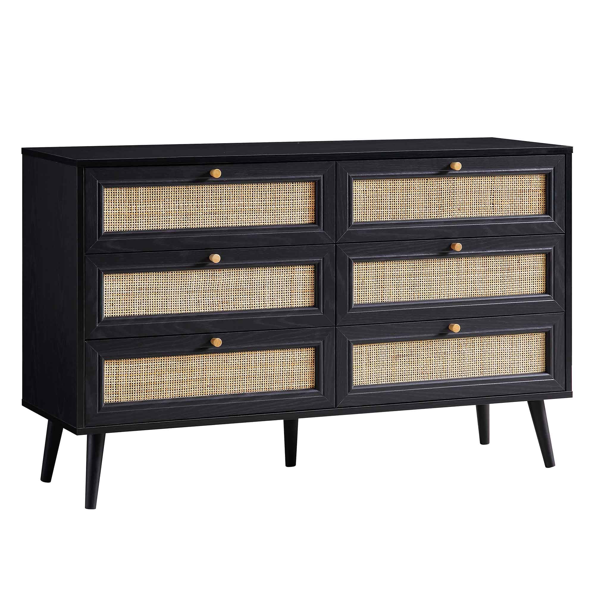 Frances Woven Rattan Chest of 6 Drawers, Black - Image 4