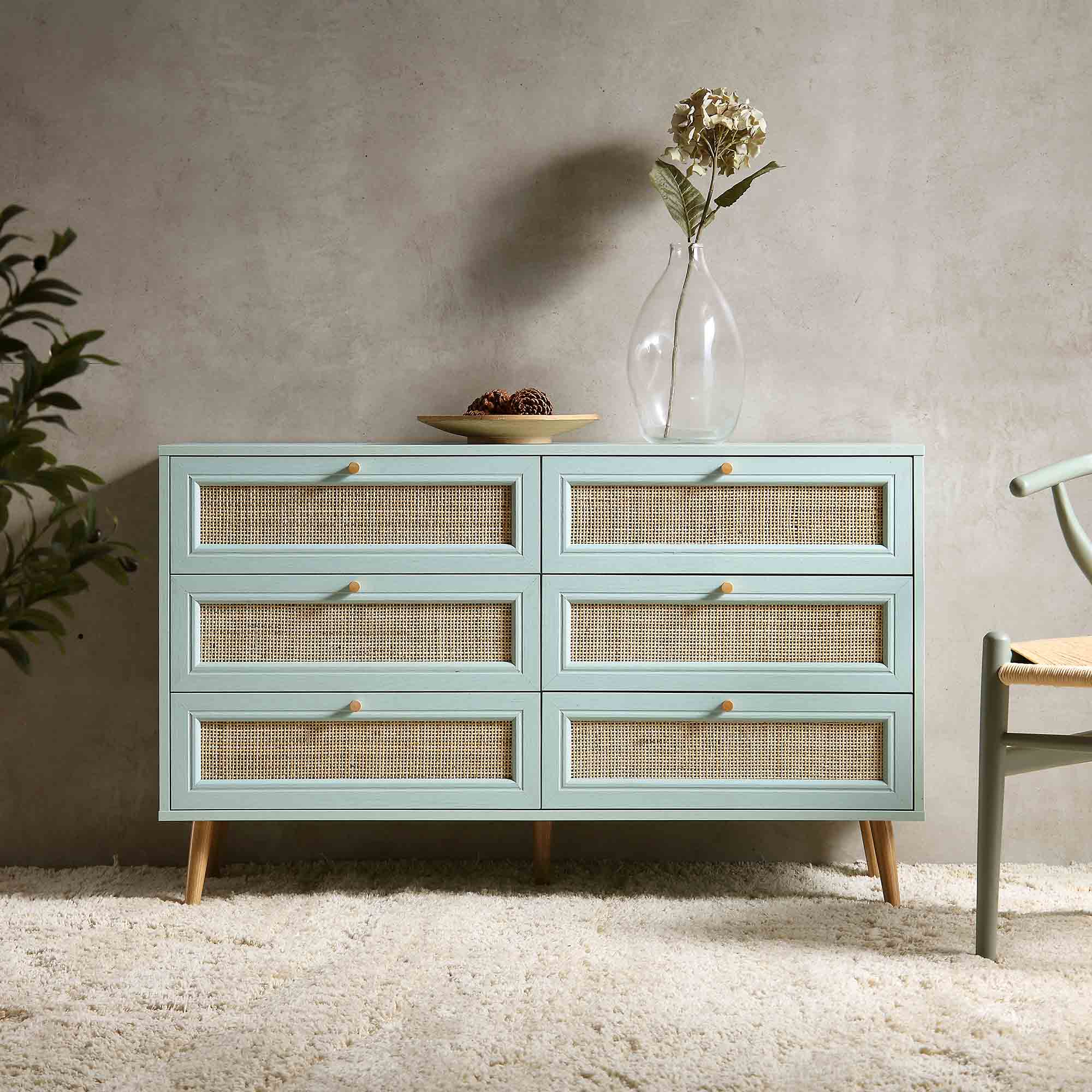 Frances Woven Rattan Chest of 6 Drawers, Mint - Image 2