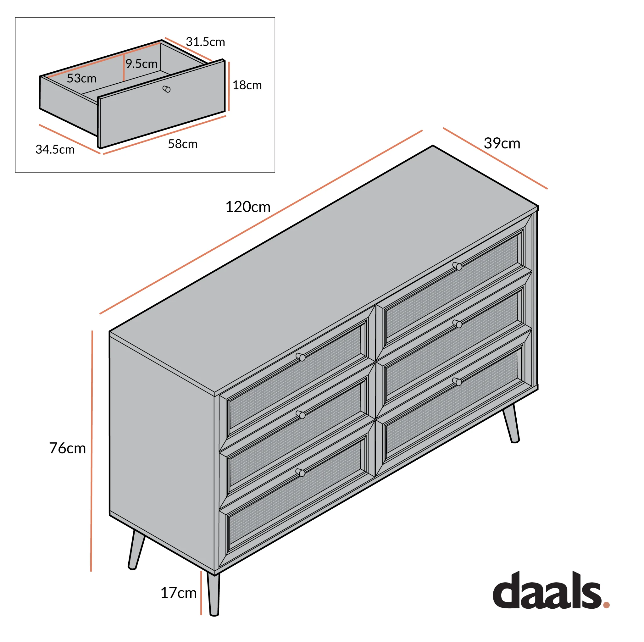 Frances Woven Rattan Chest of 6 Drawers, Black - Image 5