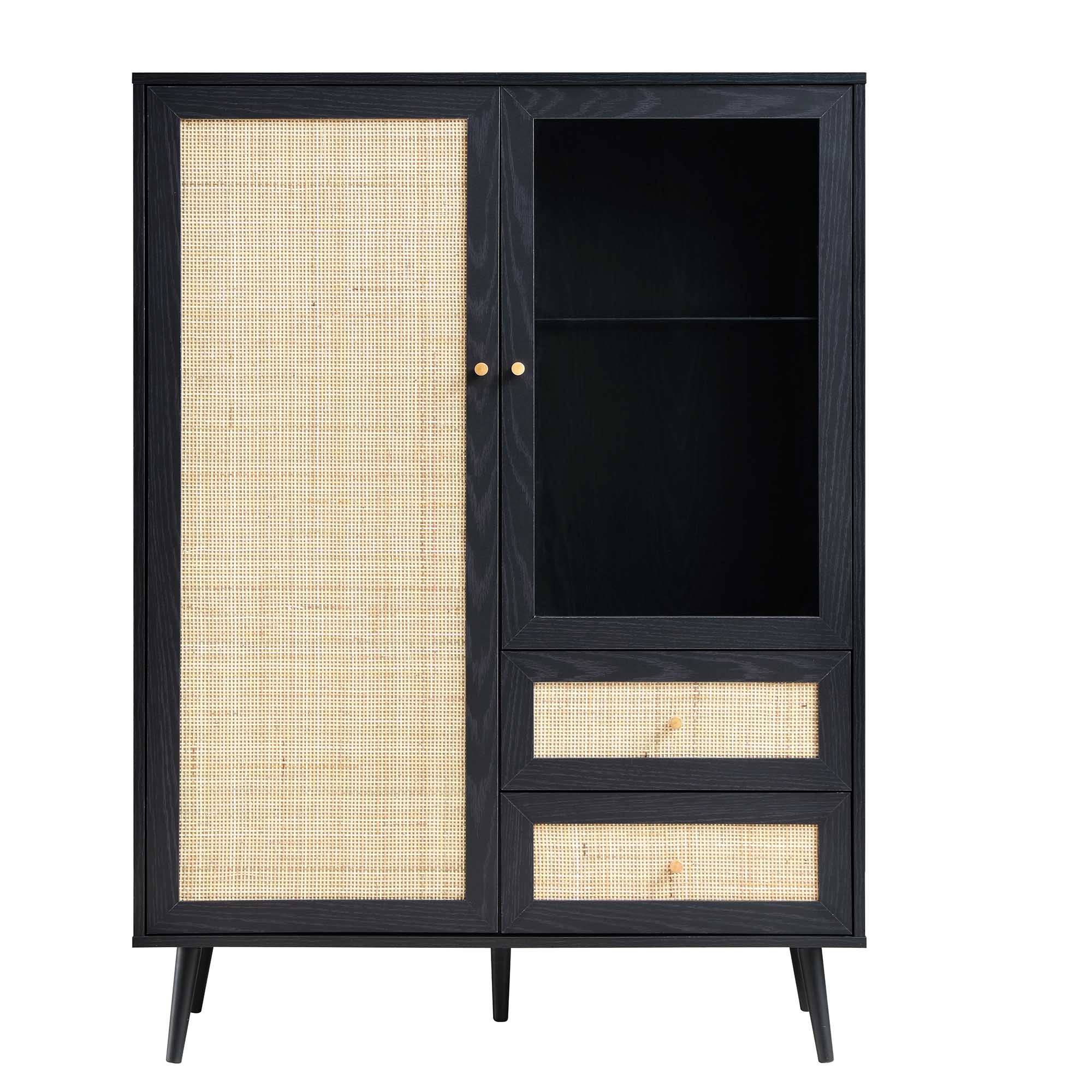 Frances Woven Rattan Display Cabinet, Black - Image 3