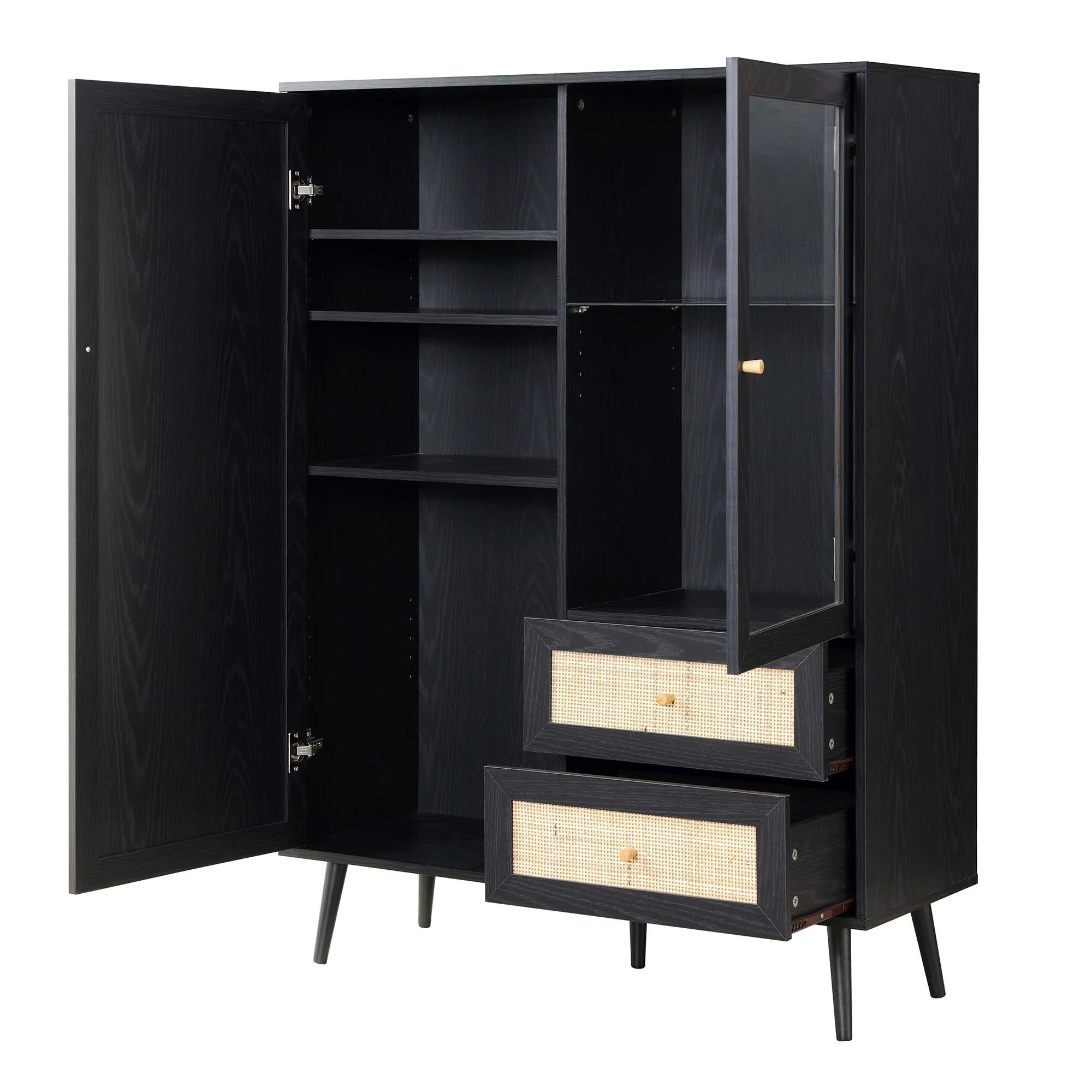 Frances Woven Rattan Display Cabinet, Black - Image 7
