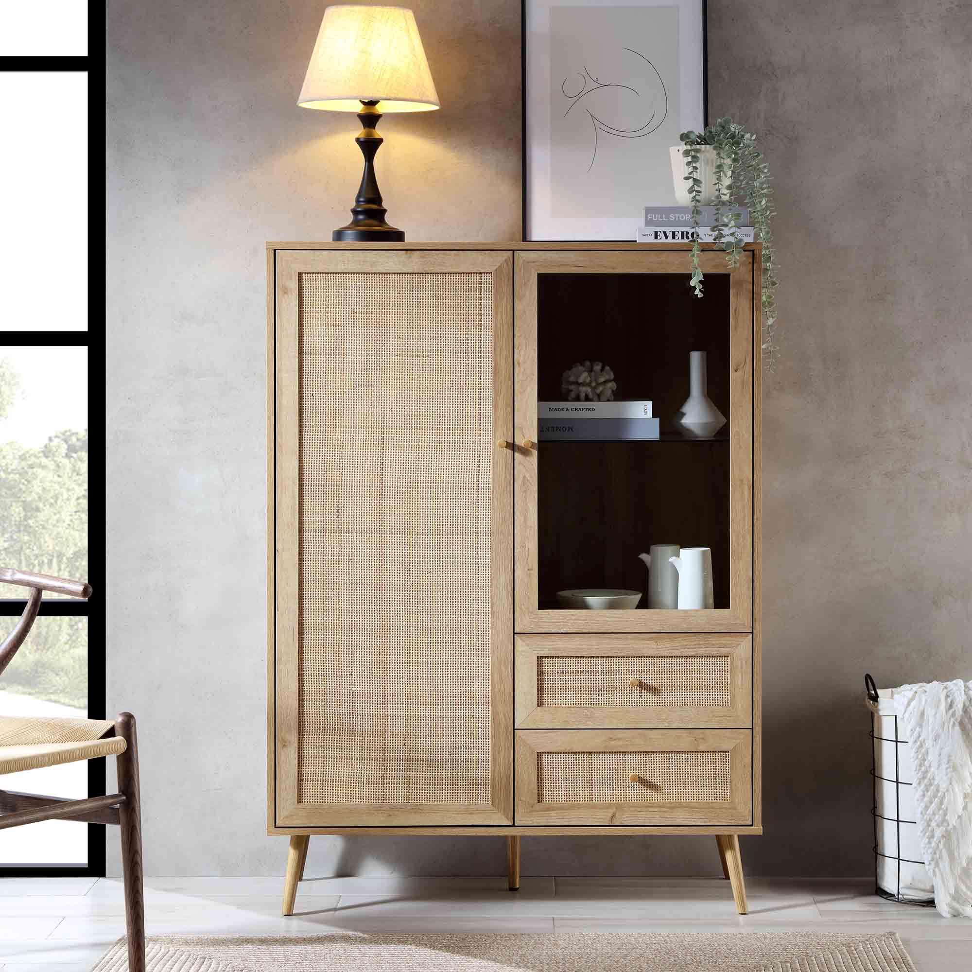 Frances Woven Rattan Display Cabinet, Natural - Image 2