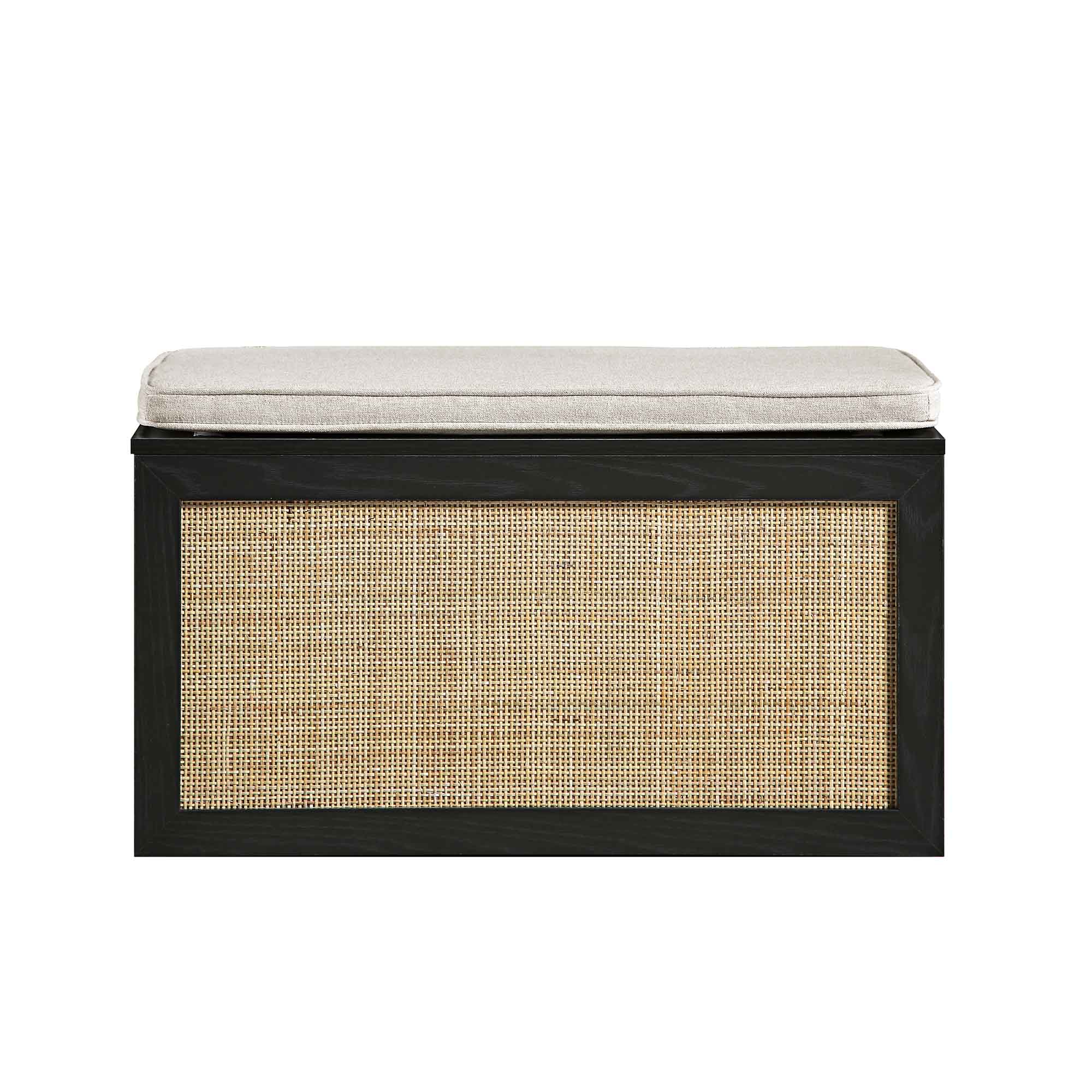 Frances Woven Rattan Double Storage Stool with Cushion, Black - Image 4