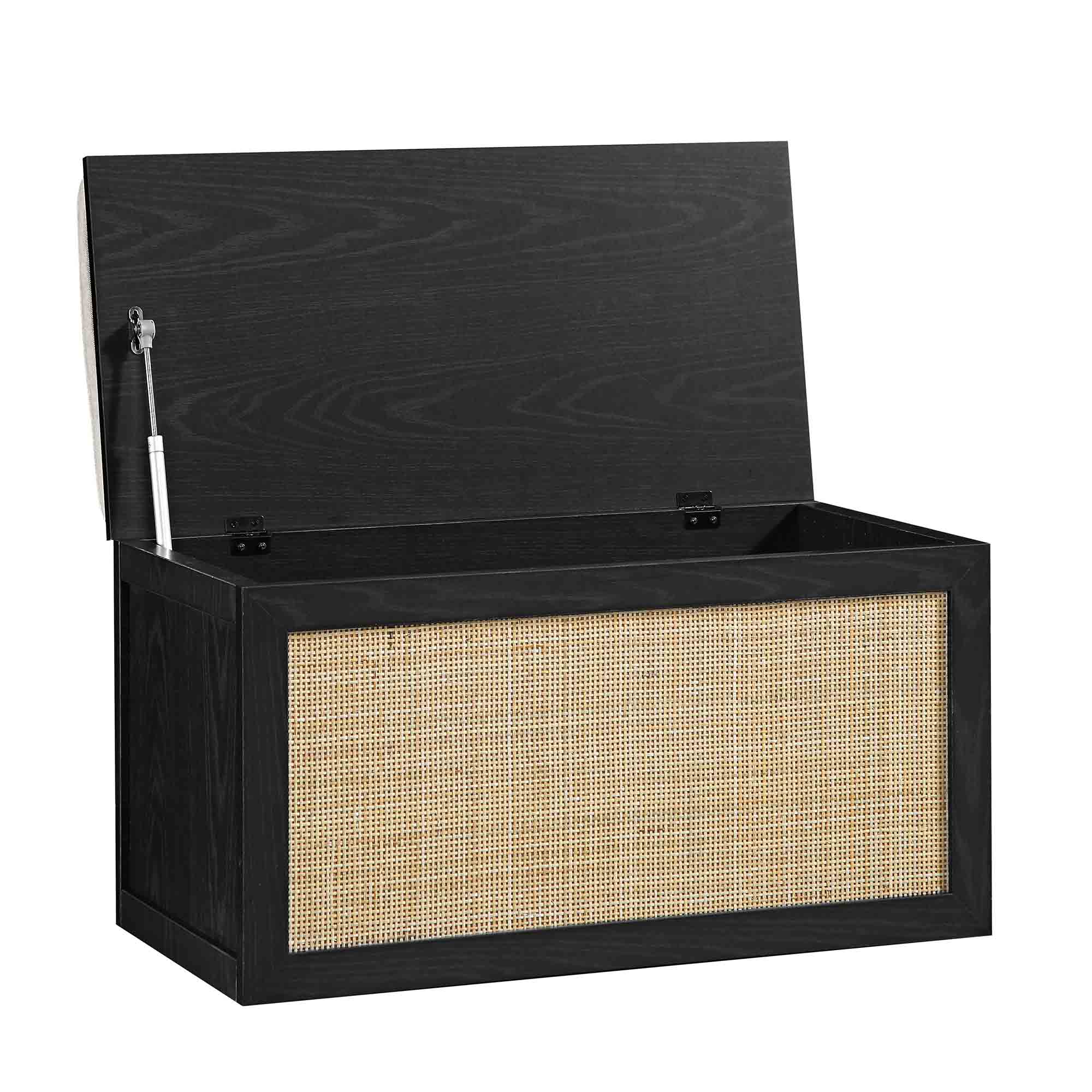 Frances Woven Rattan Double Storage Stool with Cushion, Black - Image 7