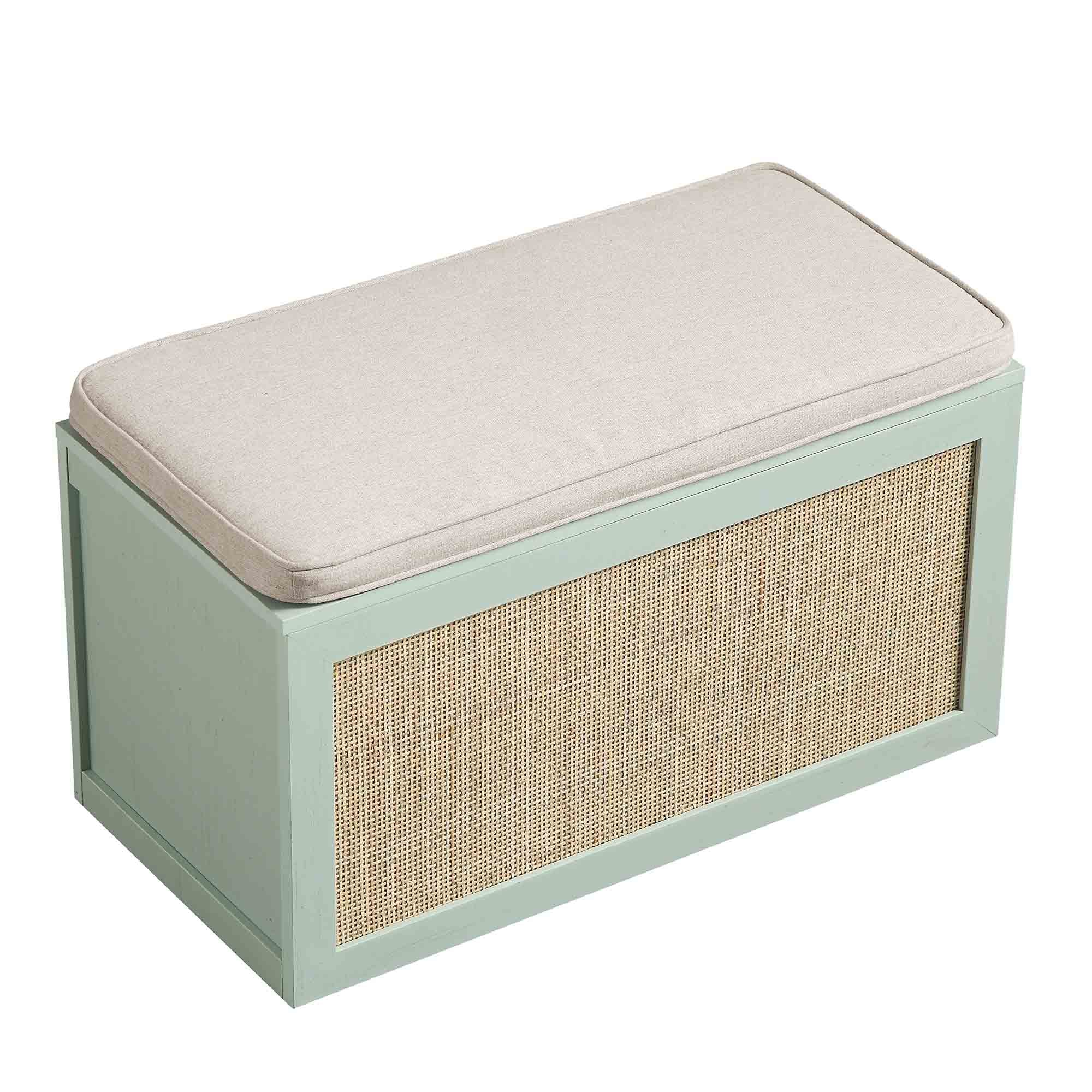 Frances Woven Rattan Double Storage Stool with Cushion, Mint - Image 7