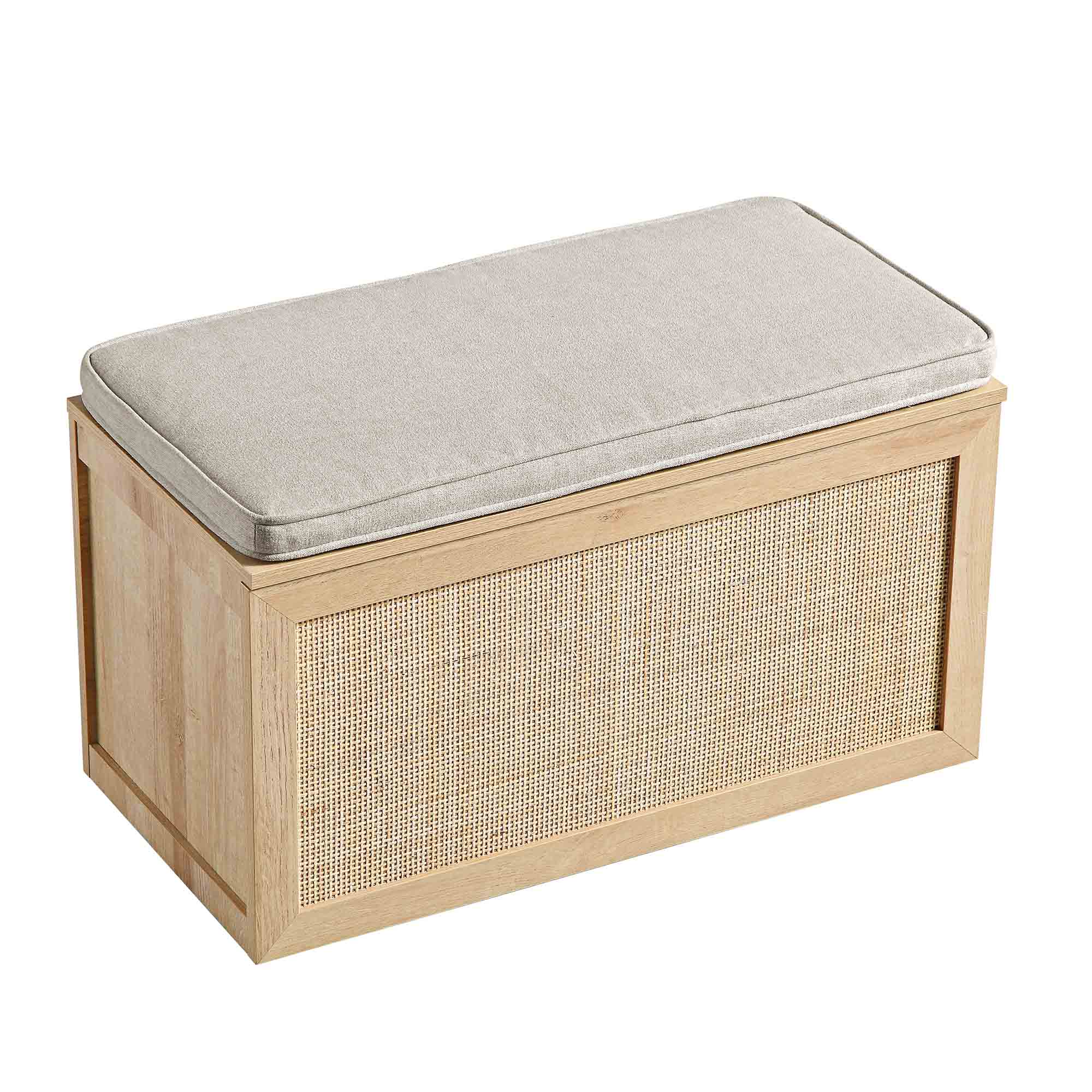 Frances Woven Rattan Double Storage Stool with Cushion, Natural - Image 8