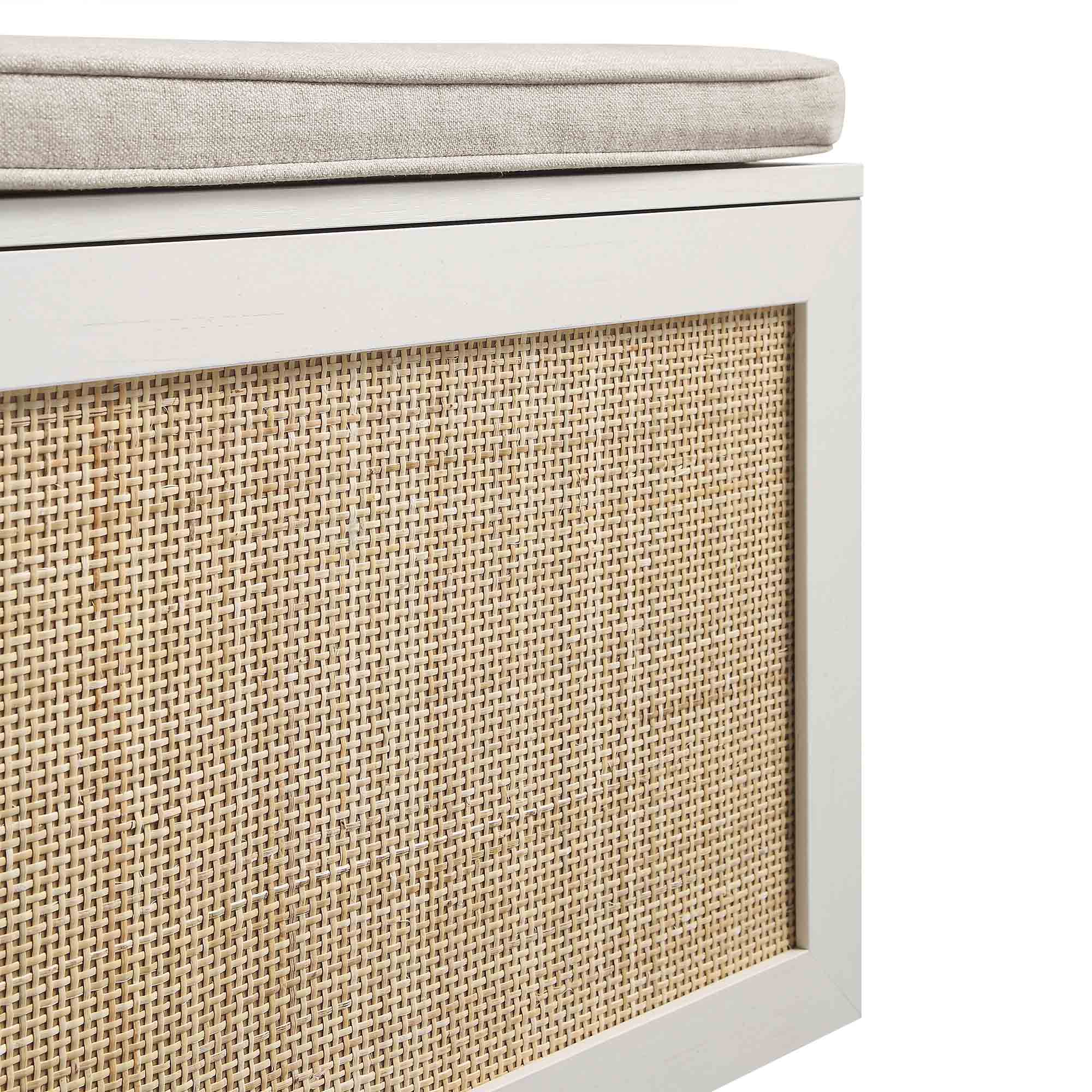 Frances Woven Rattan Double Storage Stool with Cushion, White - Image 11