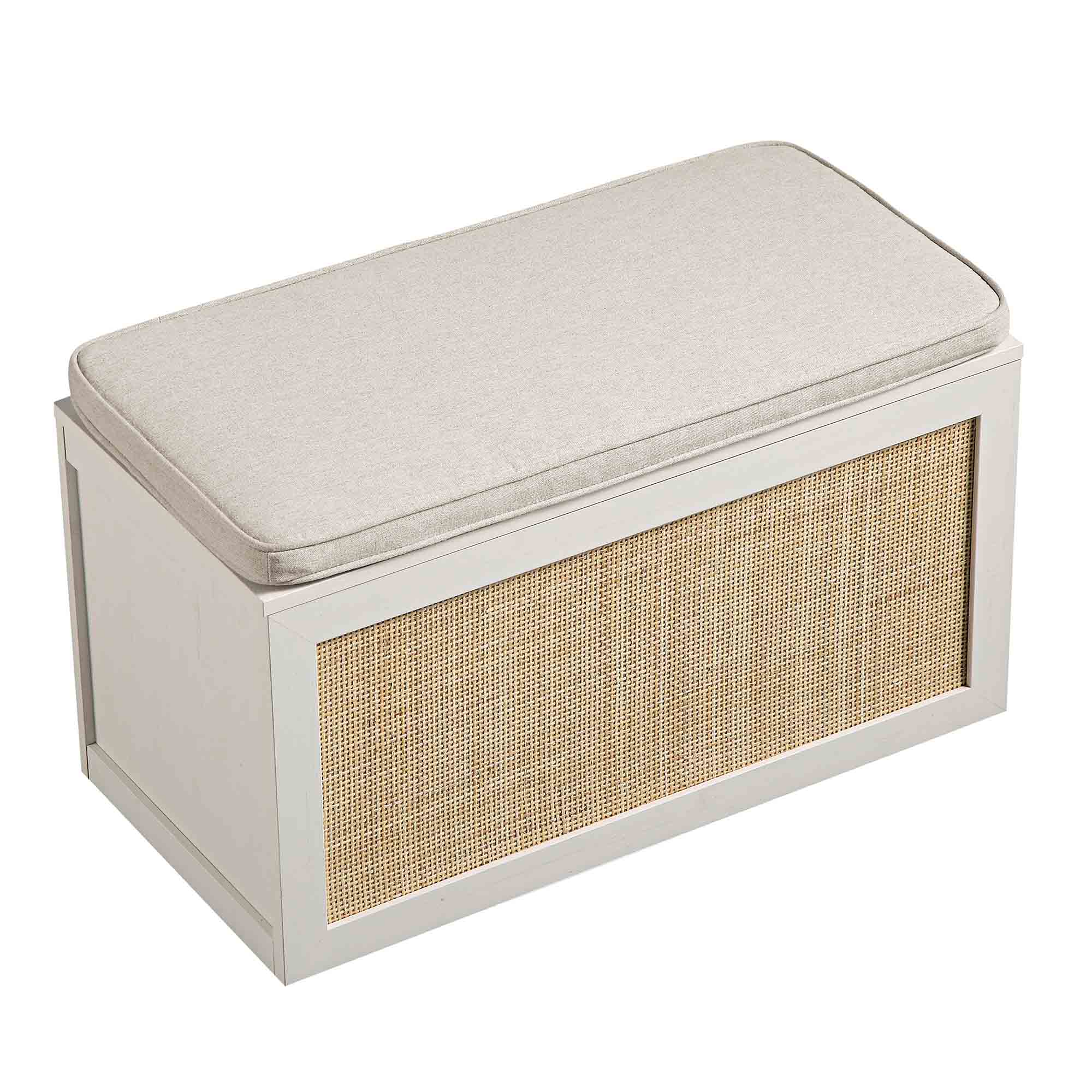 Frances Woven Rattan Double Storage Stool with Cushion, White - Image 8