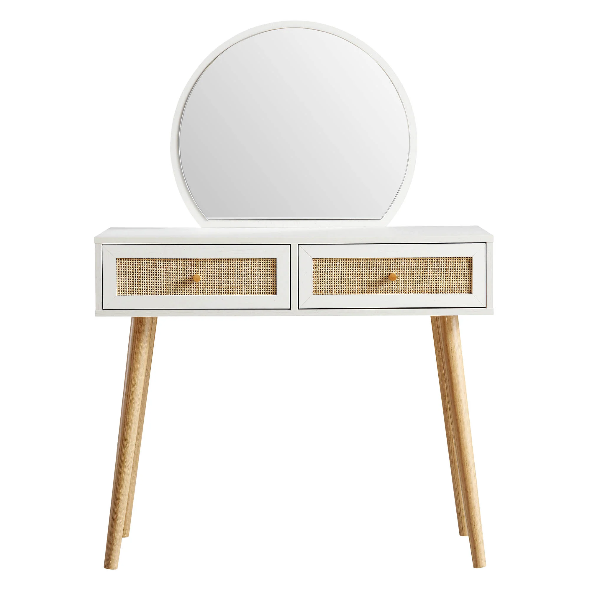 Frances Woven Rattan Dressing Table with Mirror, White - Image 3