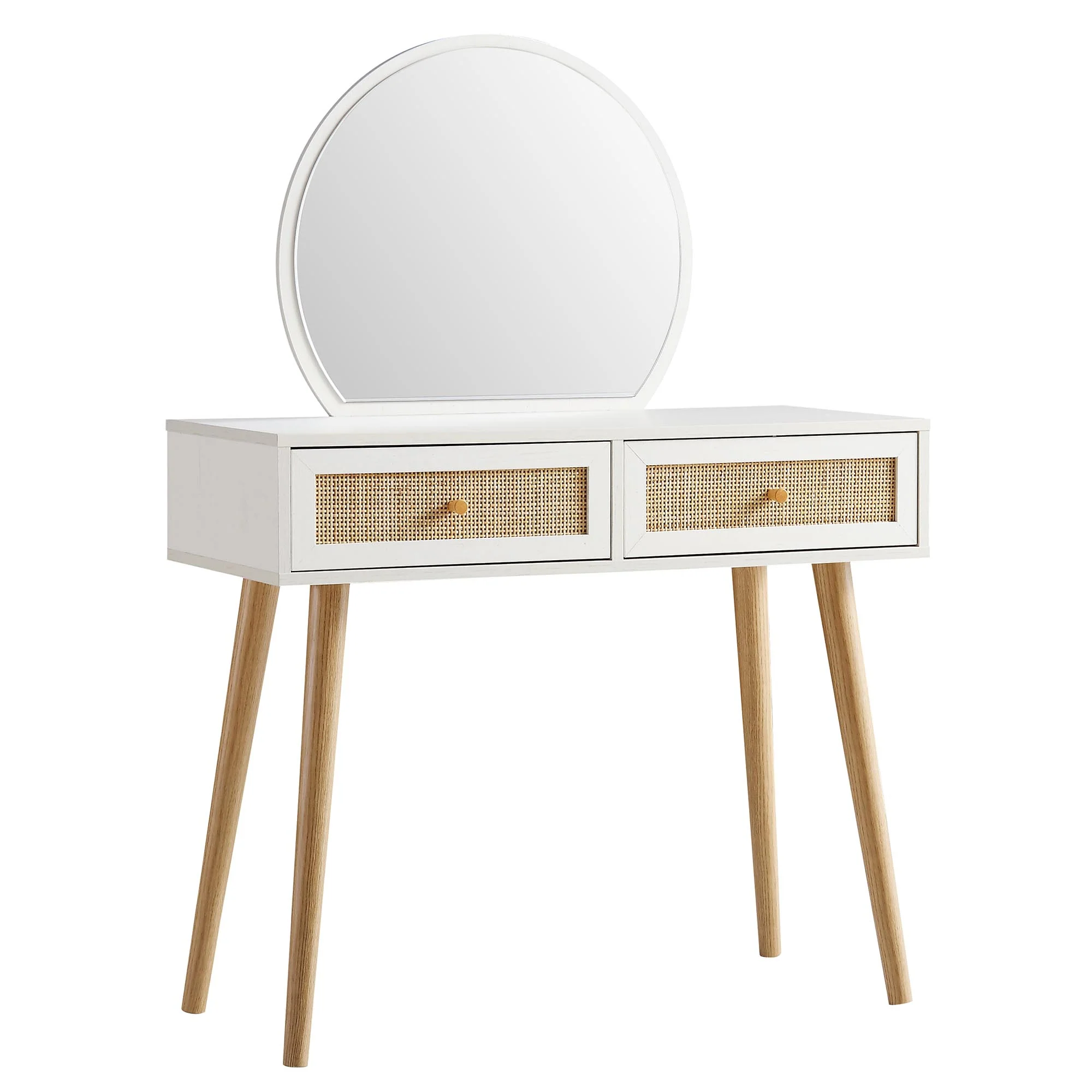 Frances Woven Rattan Dressing Table with Mirror, White - Image 4