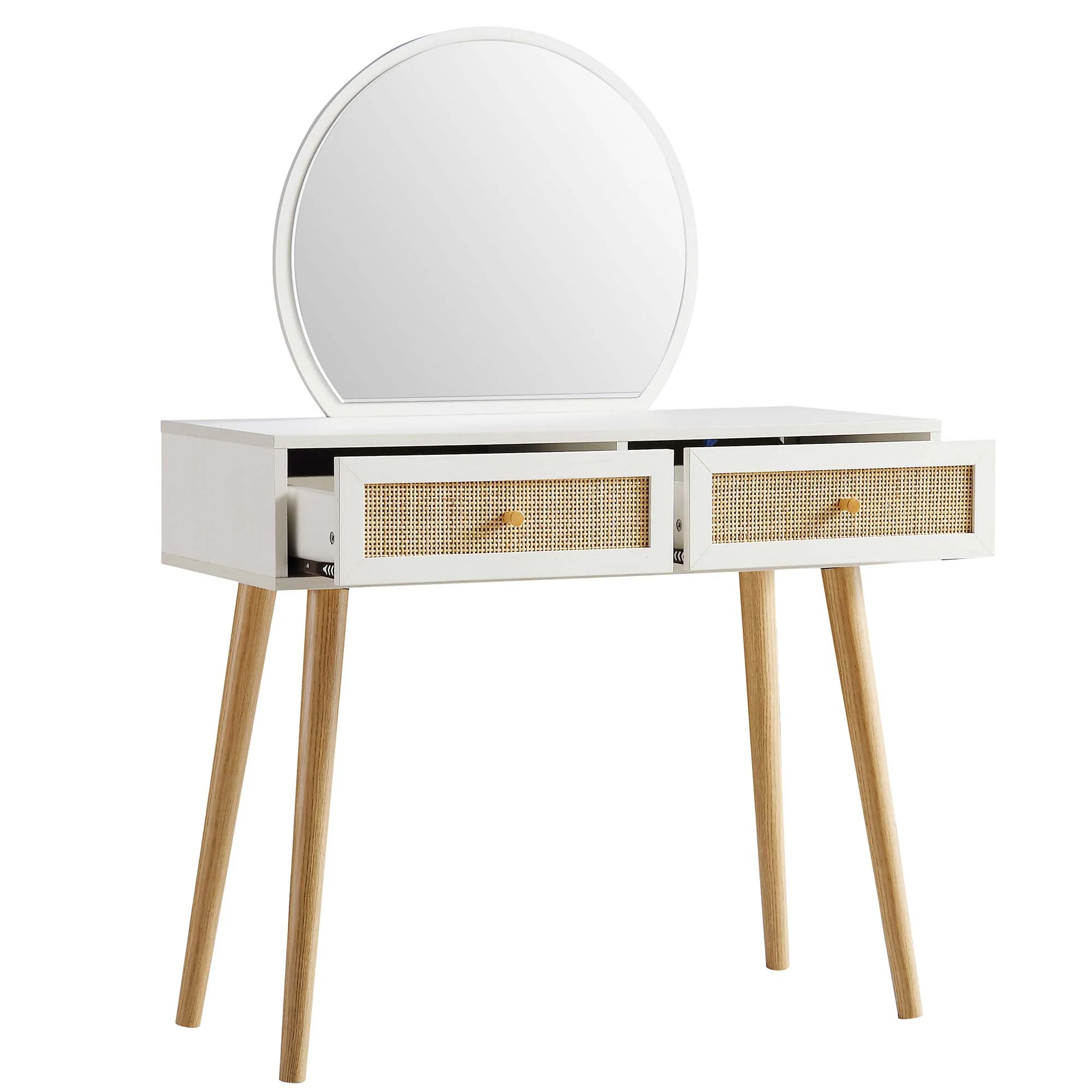 Frances Woven Rattan Dressing Table with Mirror, White - Image 6