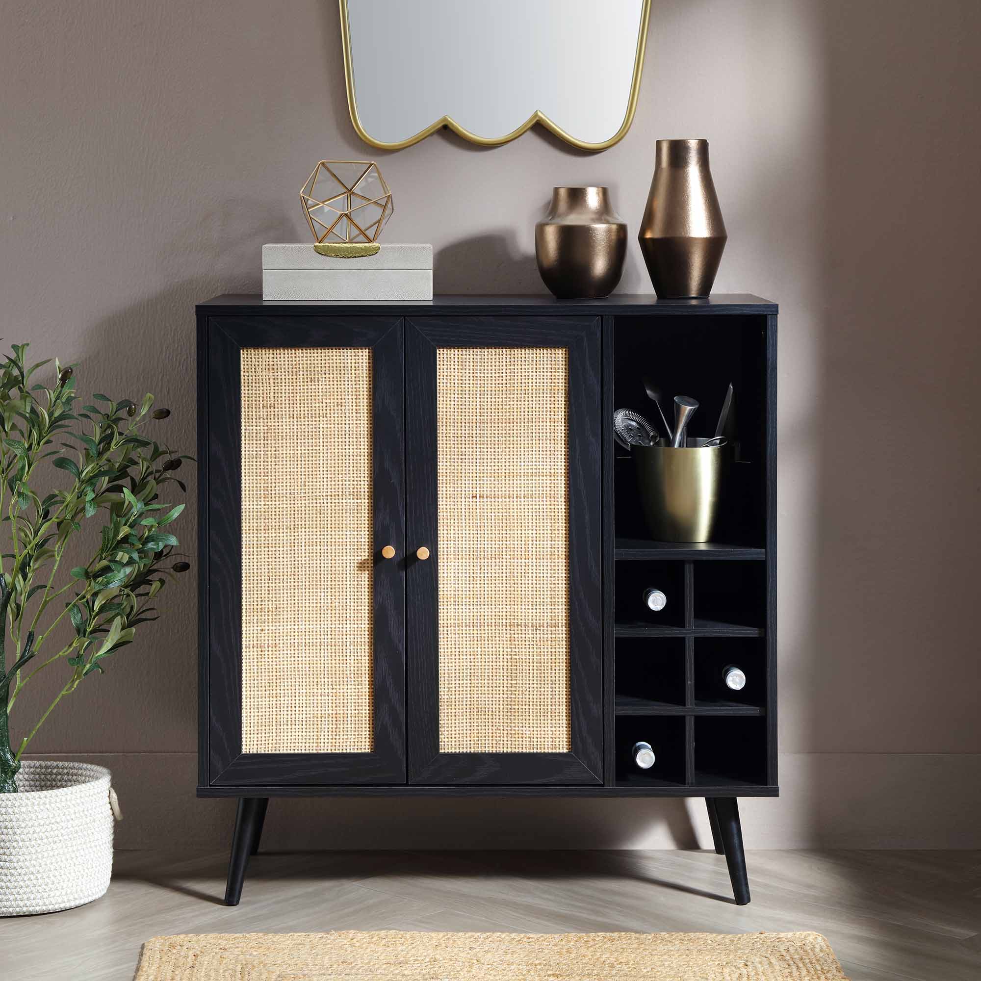 Frances Woven Rattan Drinks Cabinet, Black - Image 2