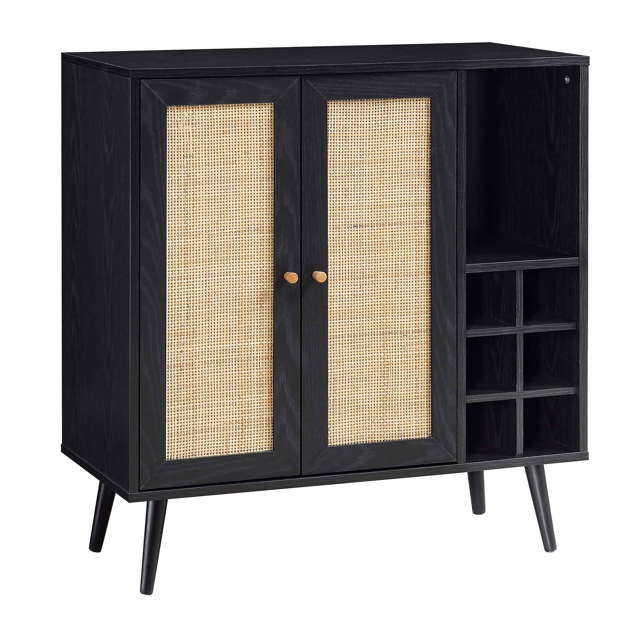 Frances Woven Rattan Drinks Cabinet, Black - Image 4