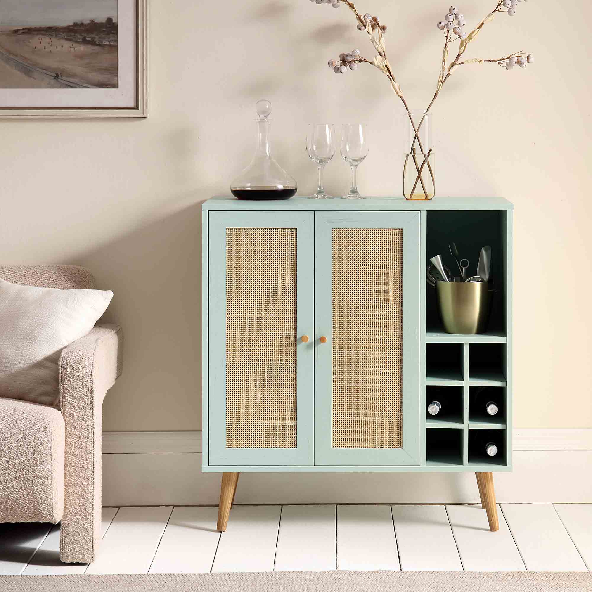 Frances Woven Rattan Drinks Cabinet, Mint - Image 2