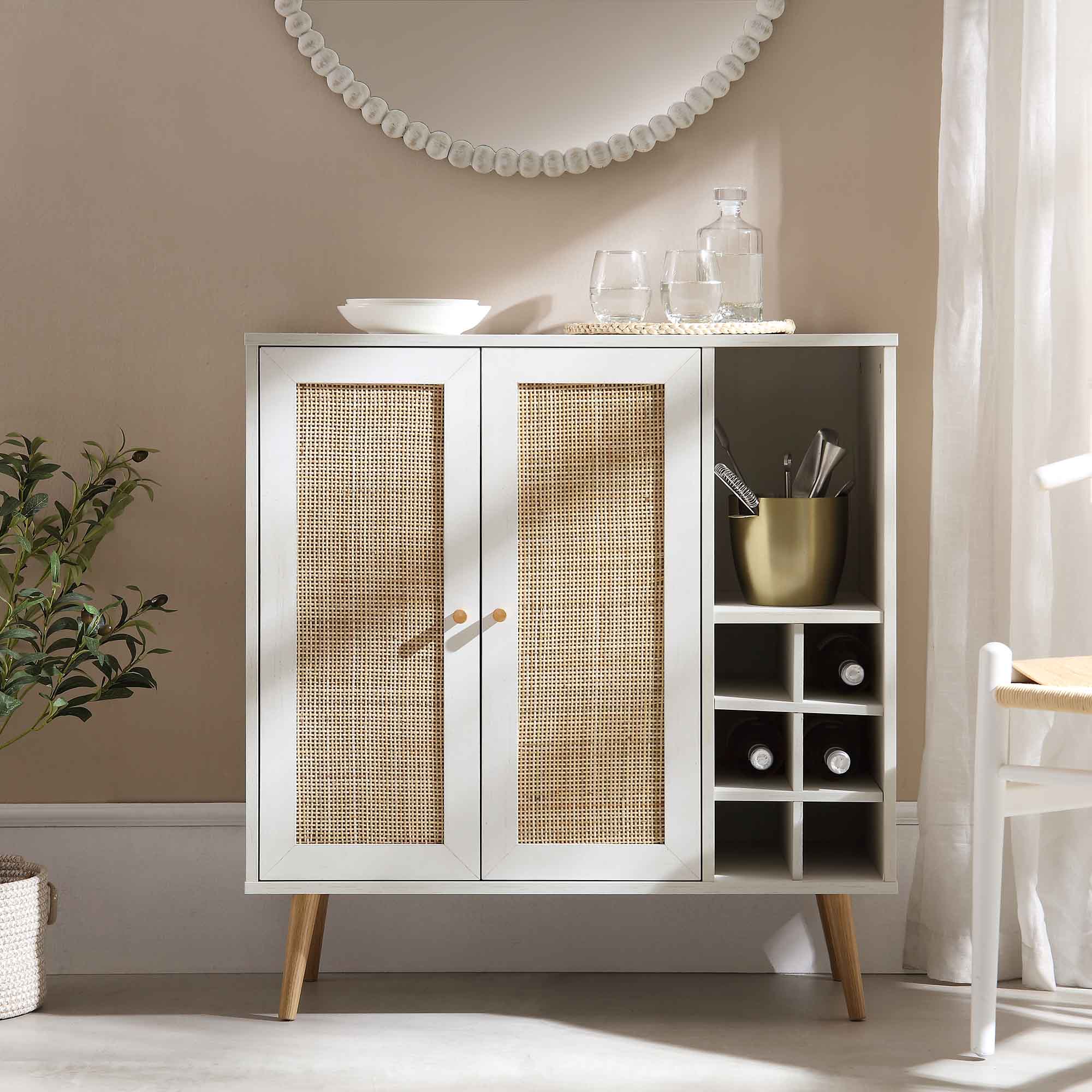 Frances Woven Rattan Drinks Cabinet, White - Image 2