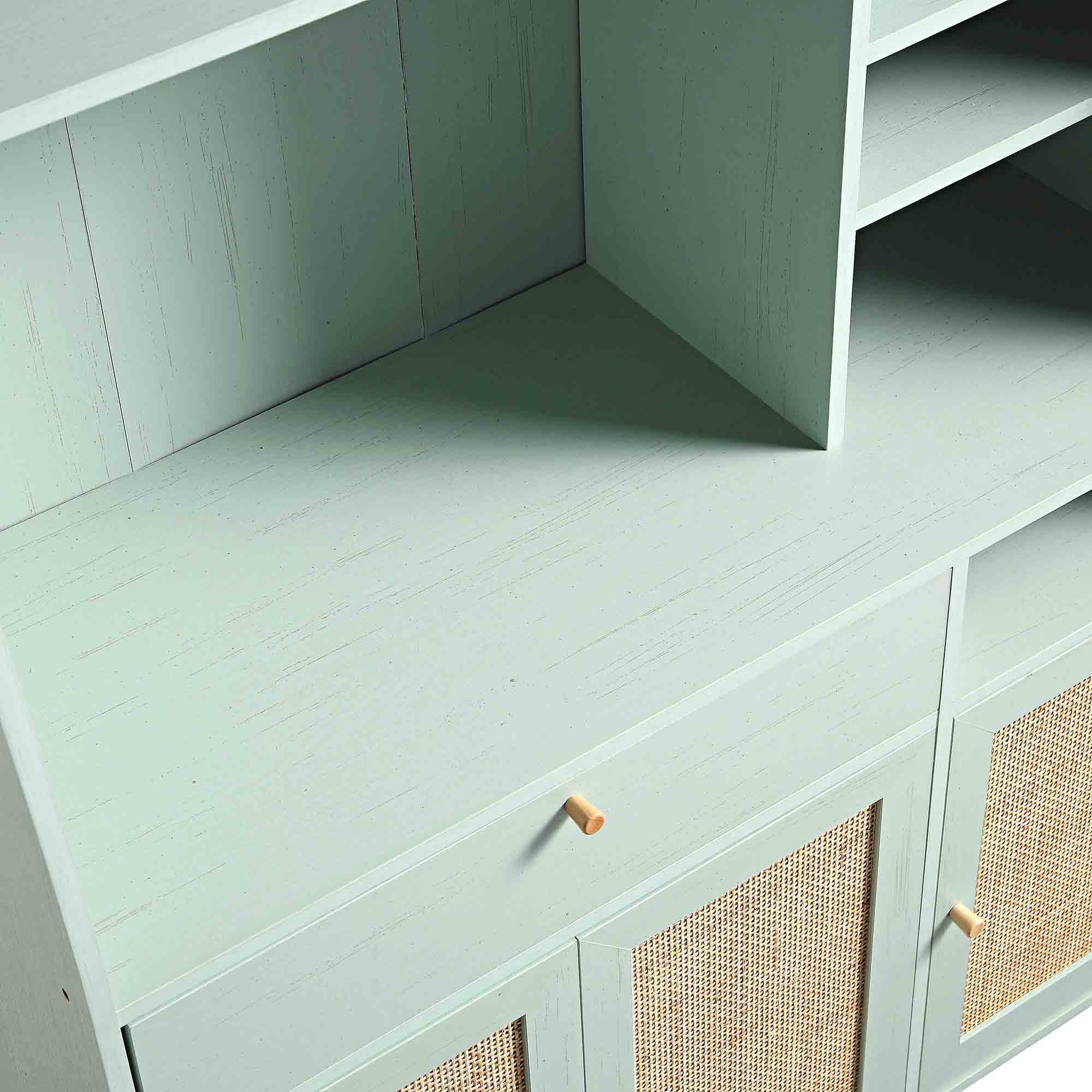 Frances Woven Rattan Kitchen Cabinet, Mint - Image 12