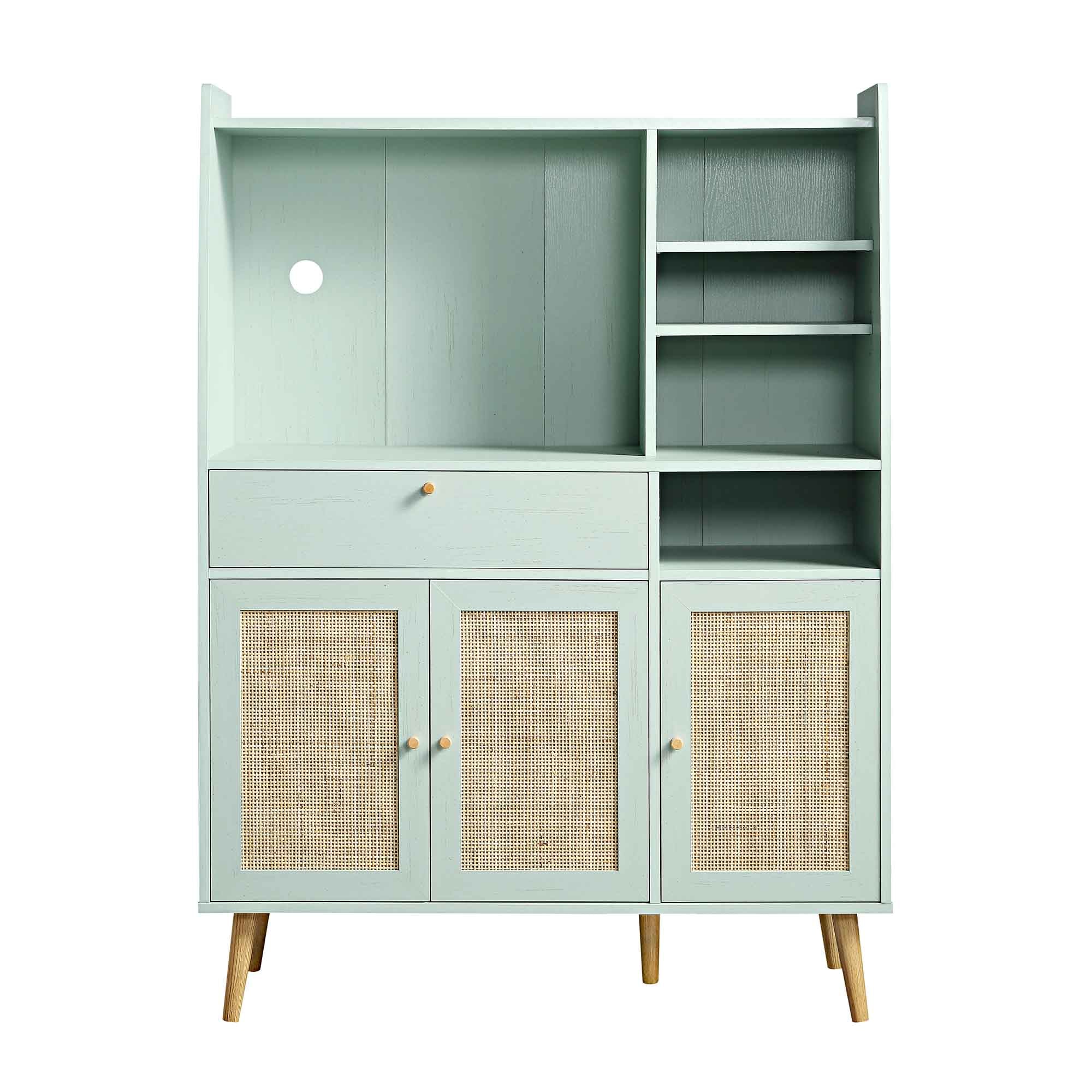 Frances Woven Rattan Kitchen Cabinet, Mint - Image 4
