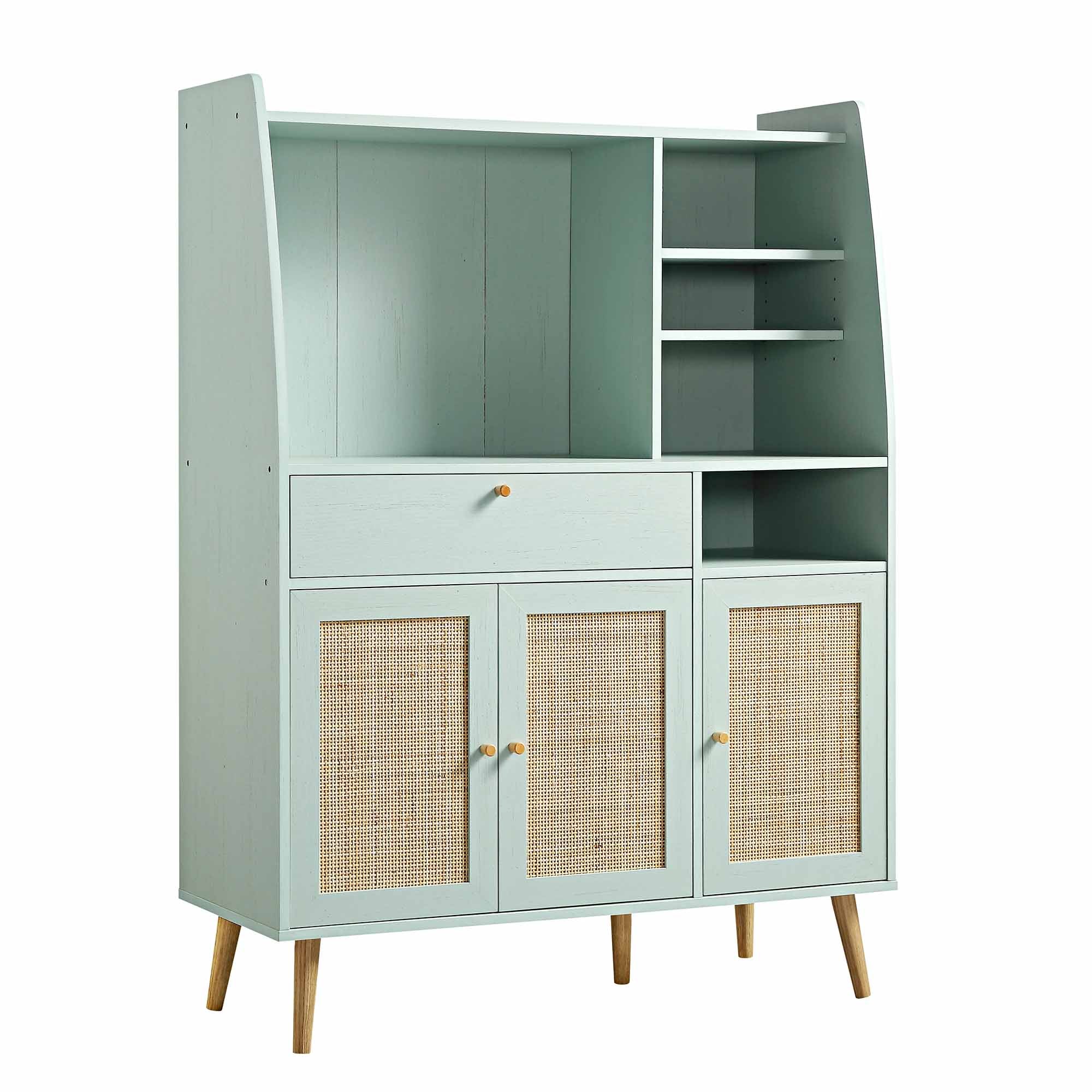 Frances Woven Rattan Kitchen Cabinet, Mint - Image 5
