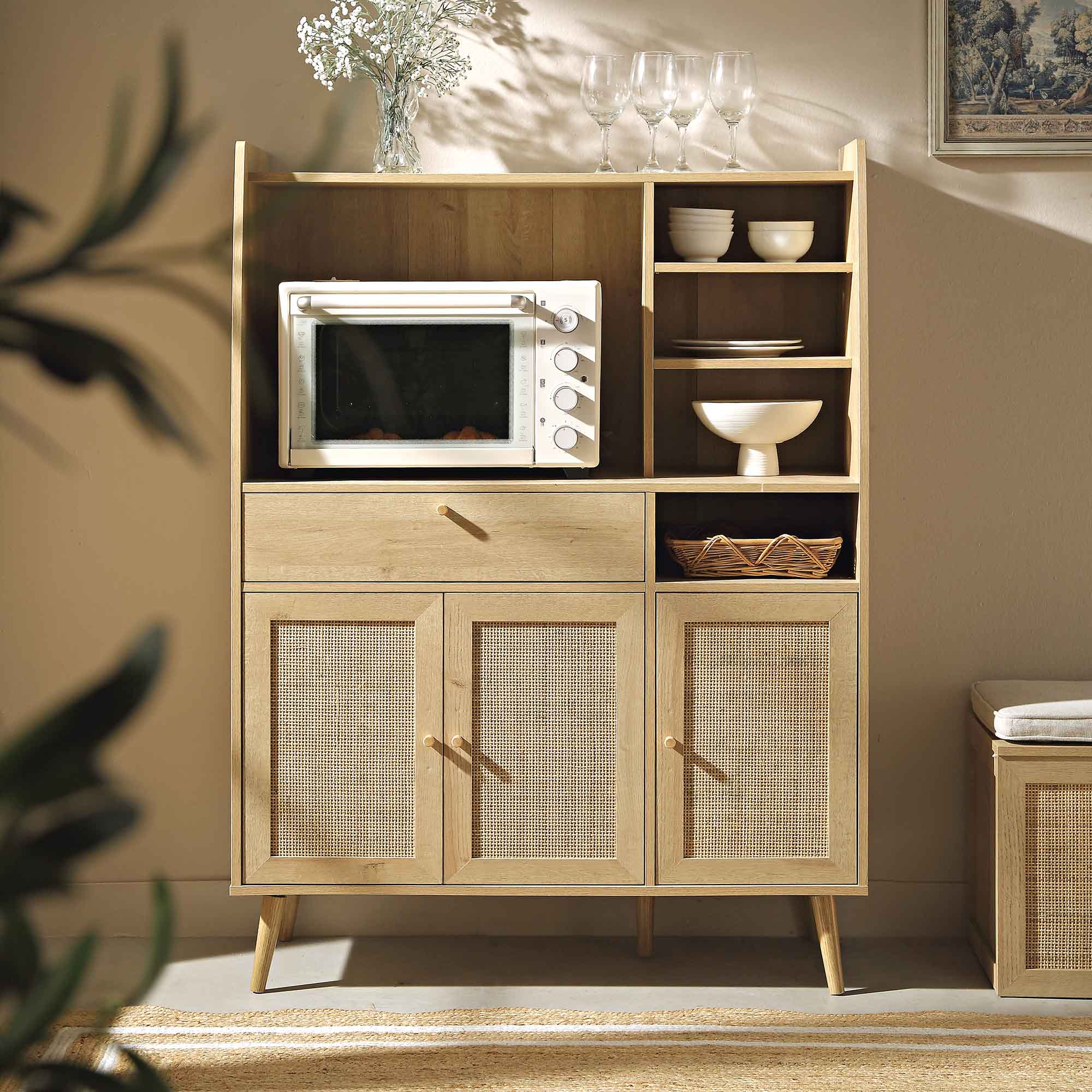 Frances Woven Rattan Kitchen Cabinet, Natural - Image 2