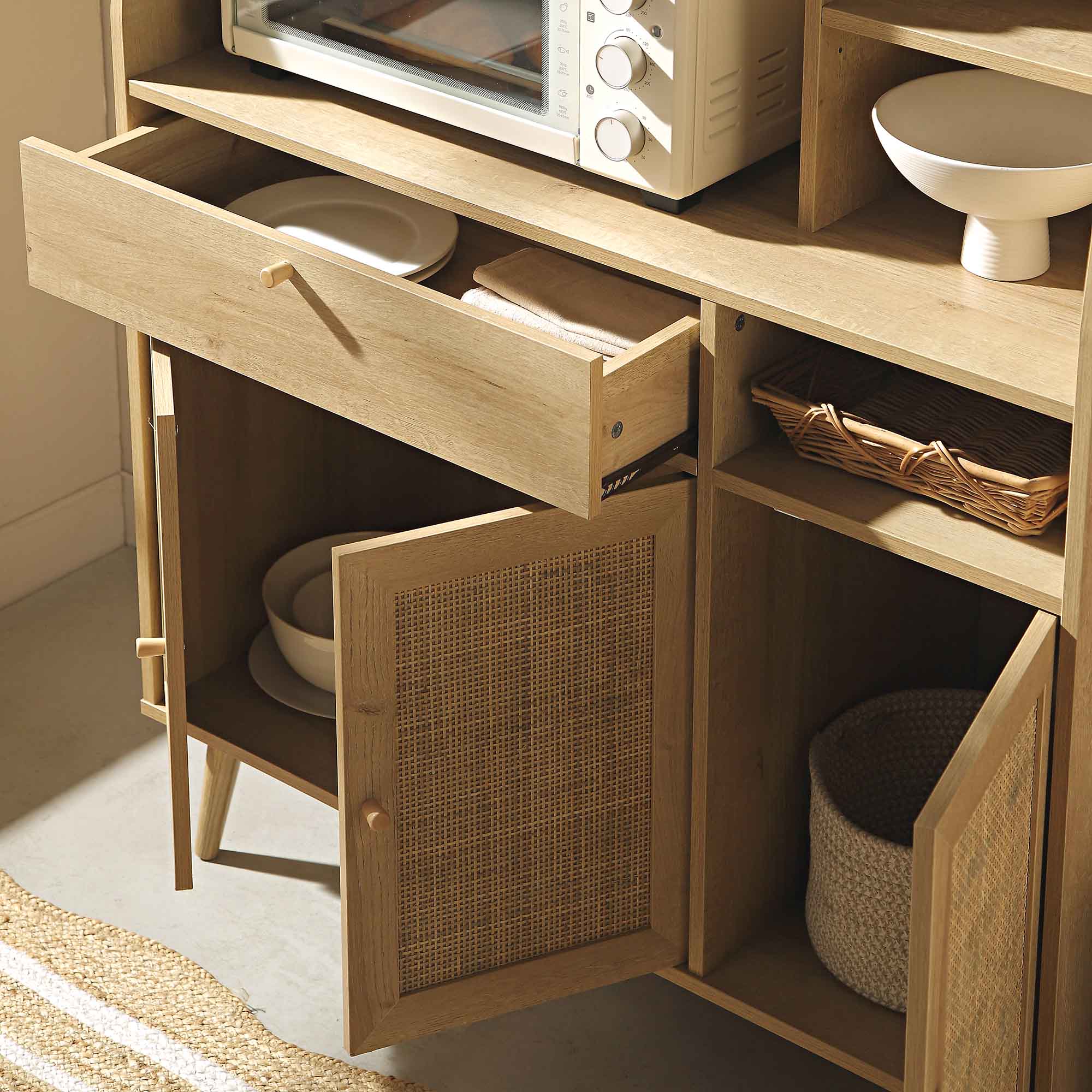 Frances Woven Rattan Kitchen Cabinet, Natural - Image 3