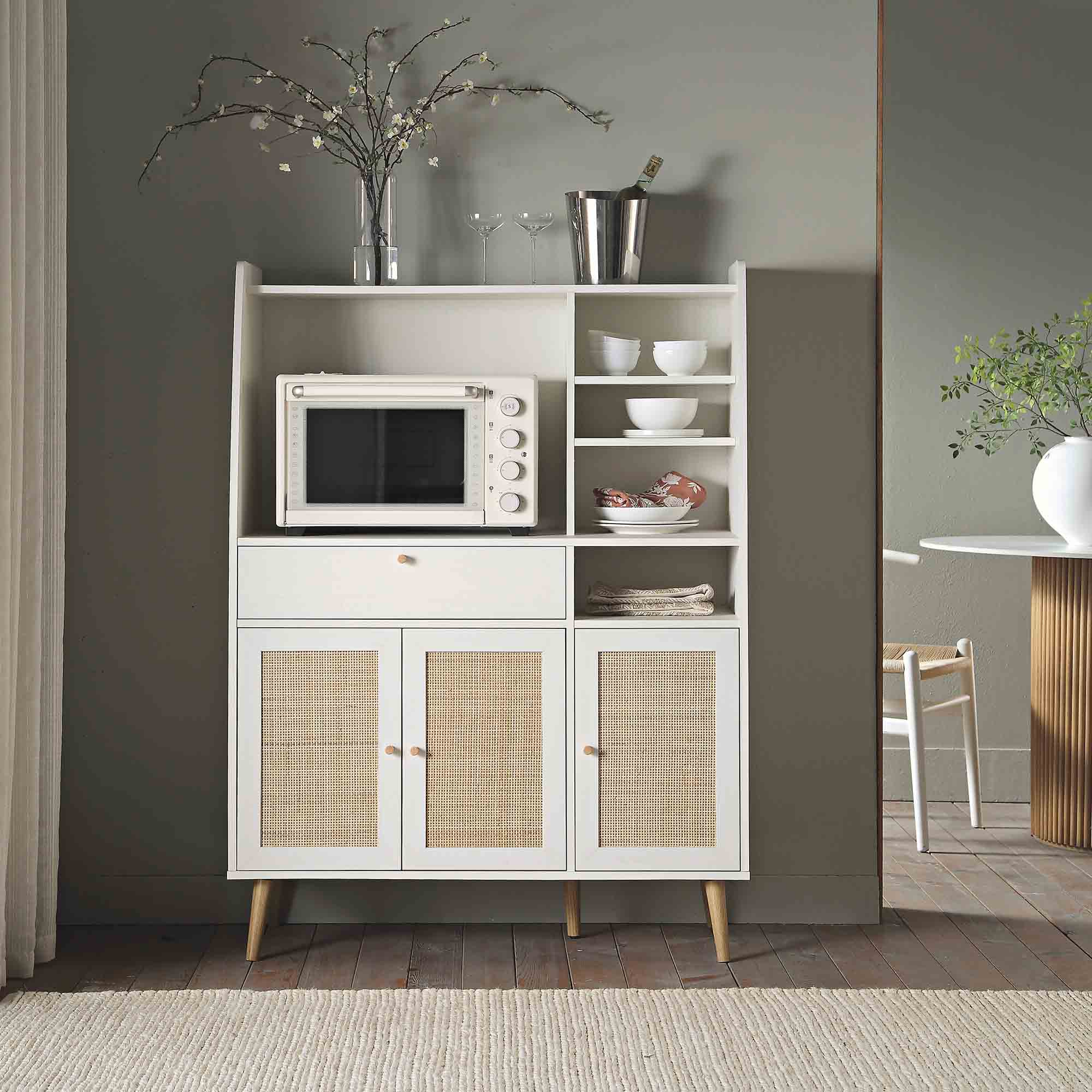 Frances Woven Rattan Kitchen Cabinet, White - Image 2