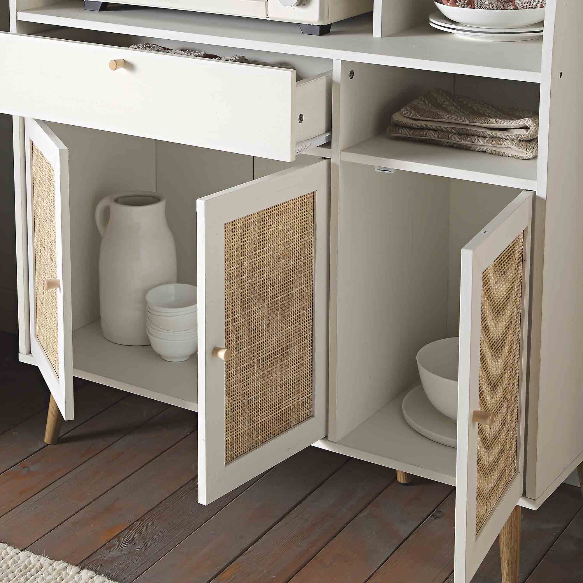 Frances Woven Rattan Kitchen Cabinet, White - Image 3