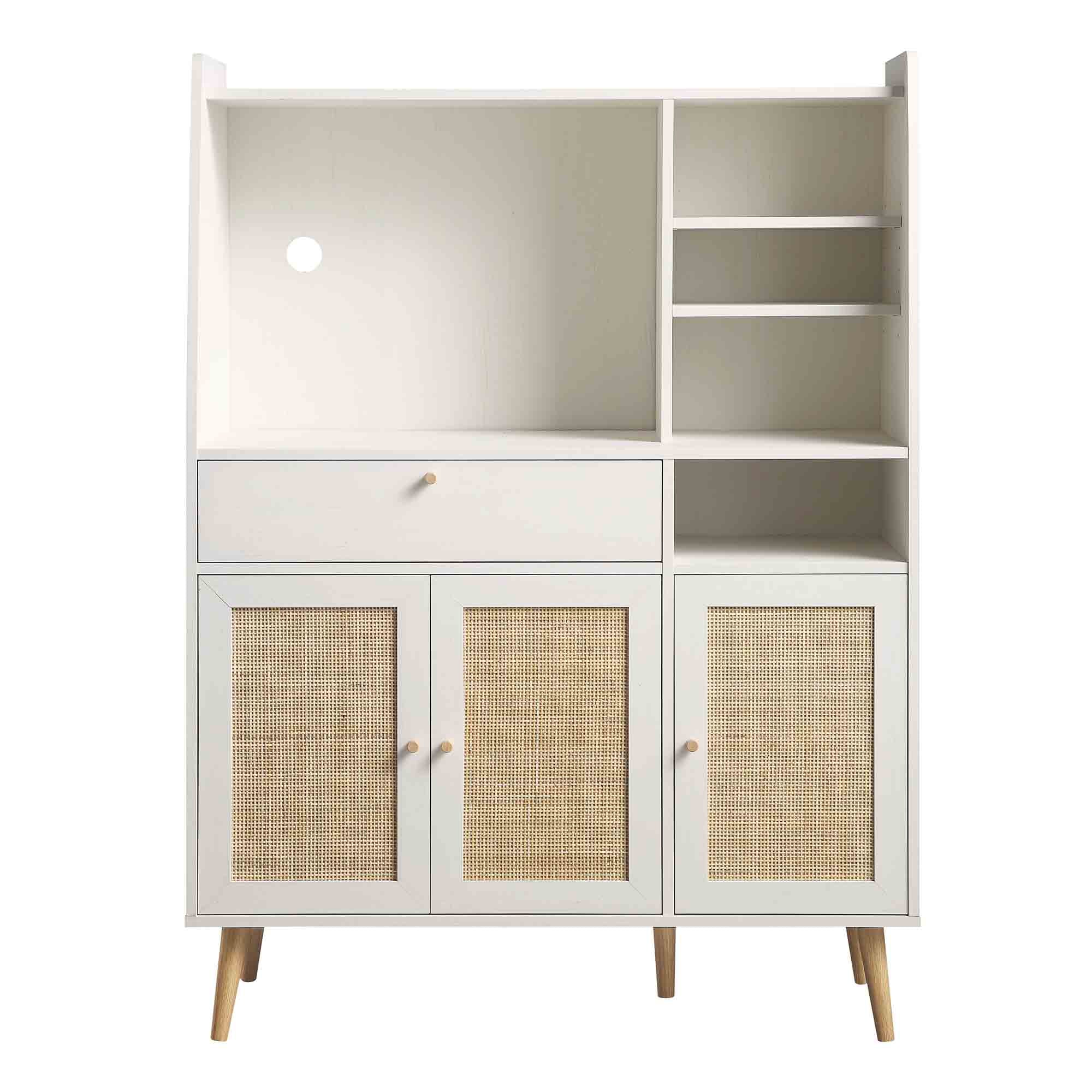 Frances Woven Rattan Kitchen Cabinet, White - Image 4