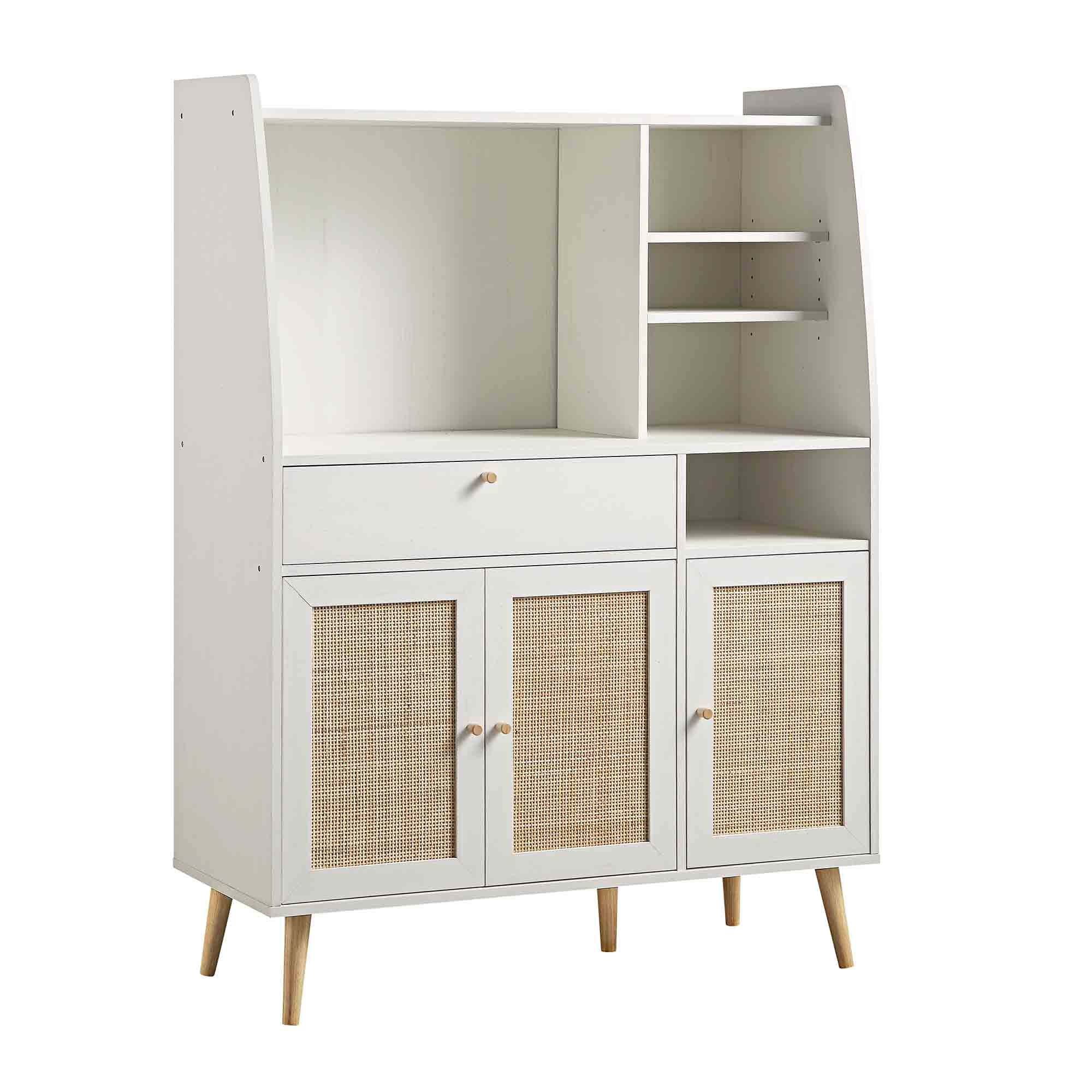 Frances Woven Rattan Kitchen Cabinet, White - Image 5