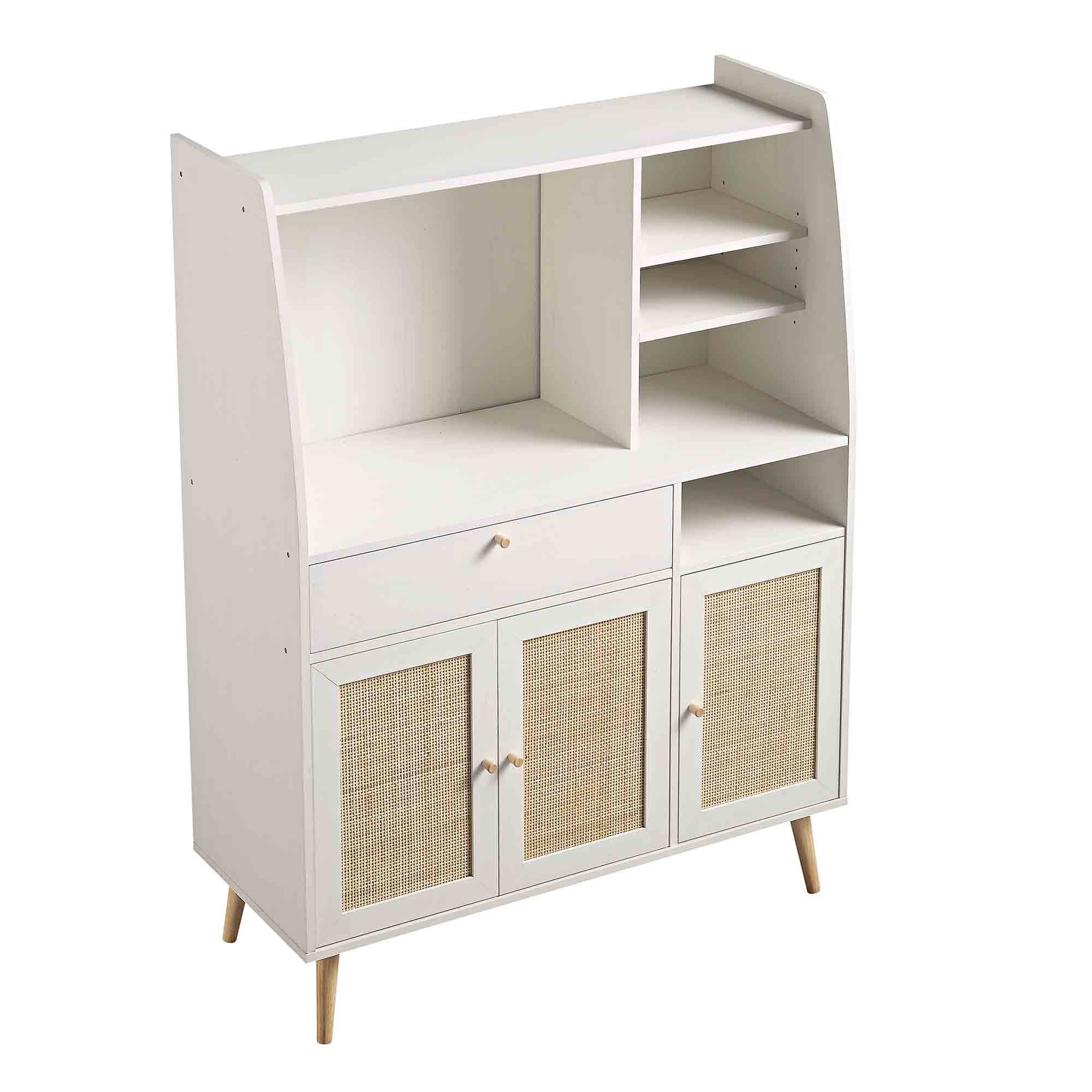 Frances Woven Rattan Kitchen Cabinet, White - Image 8
