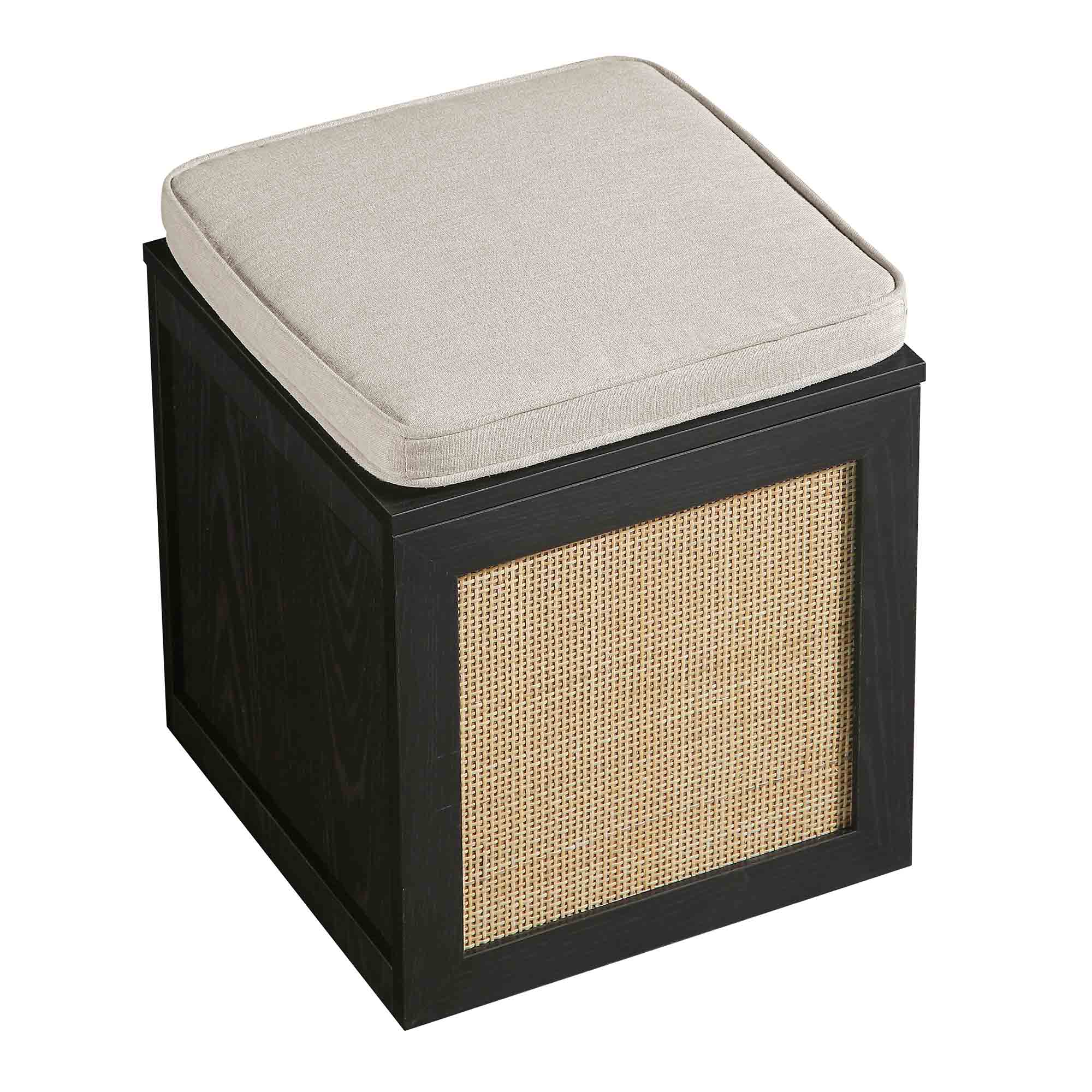 Frances Woven Rattan Single Storage Stool with Cushion, Black - Image 8