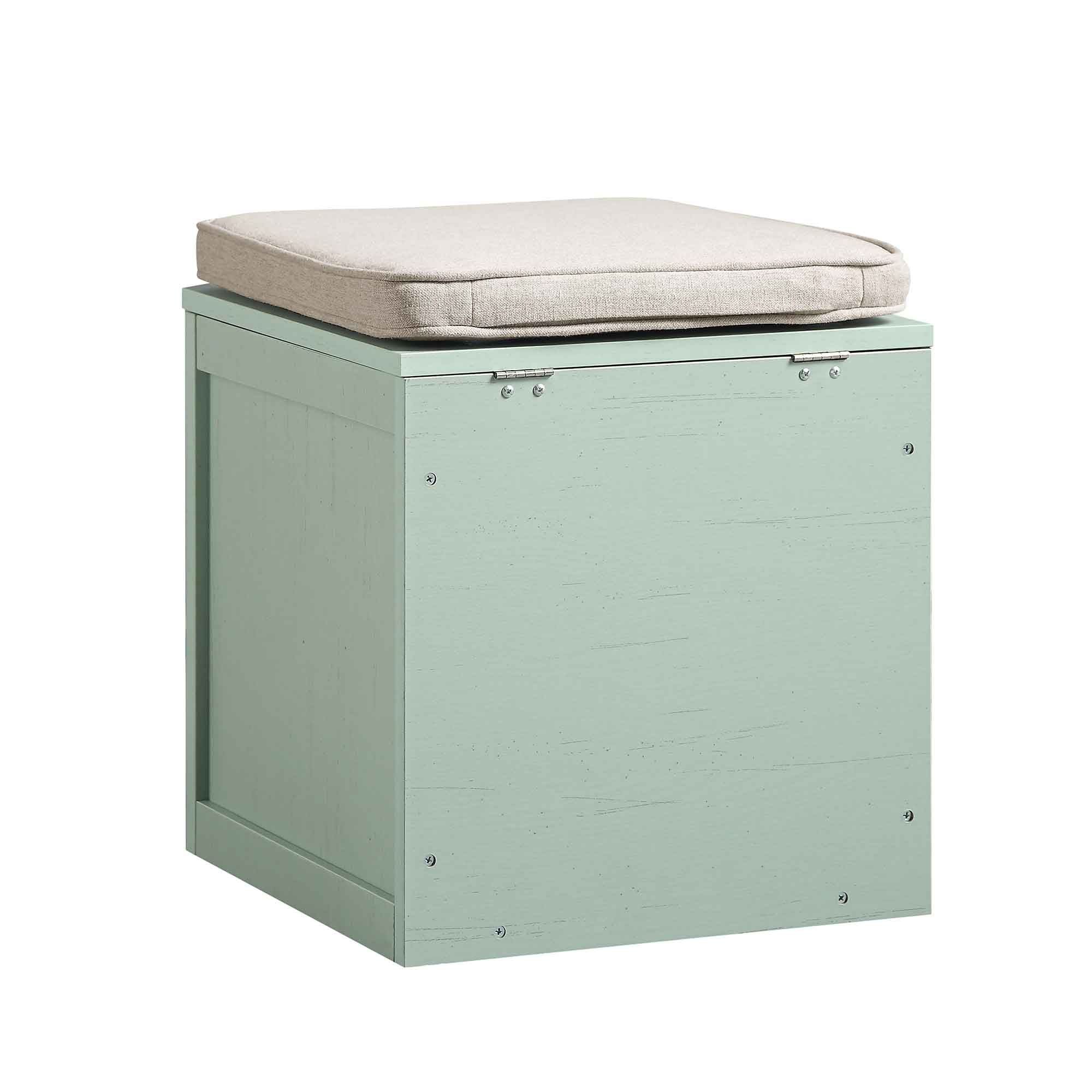Frances Woven Rattan Single Storage Stool with Cushion, Mint - Image 10