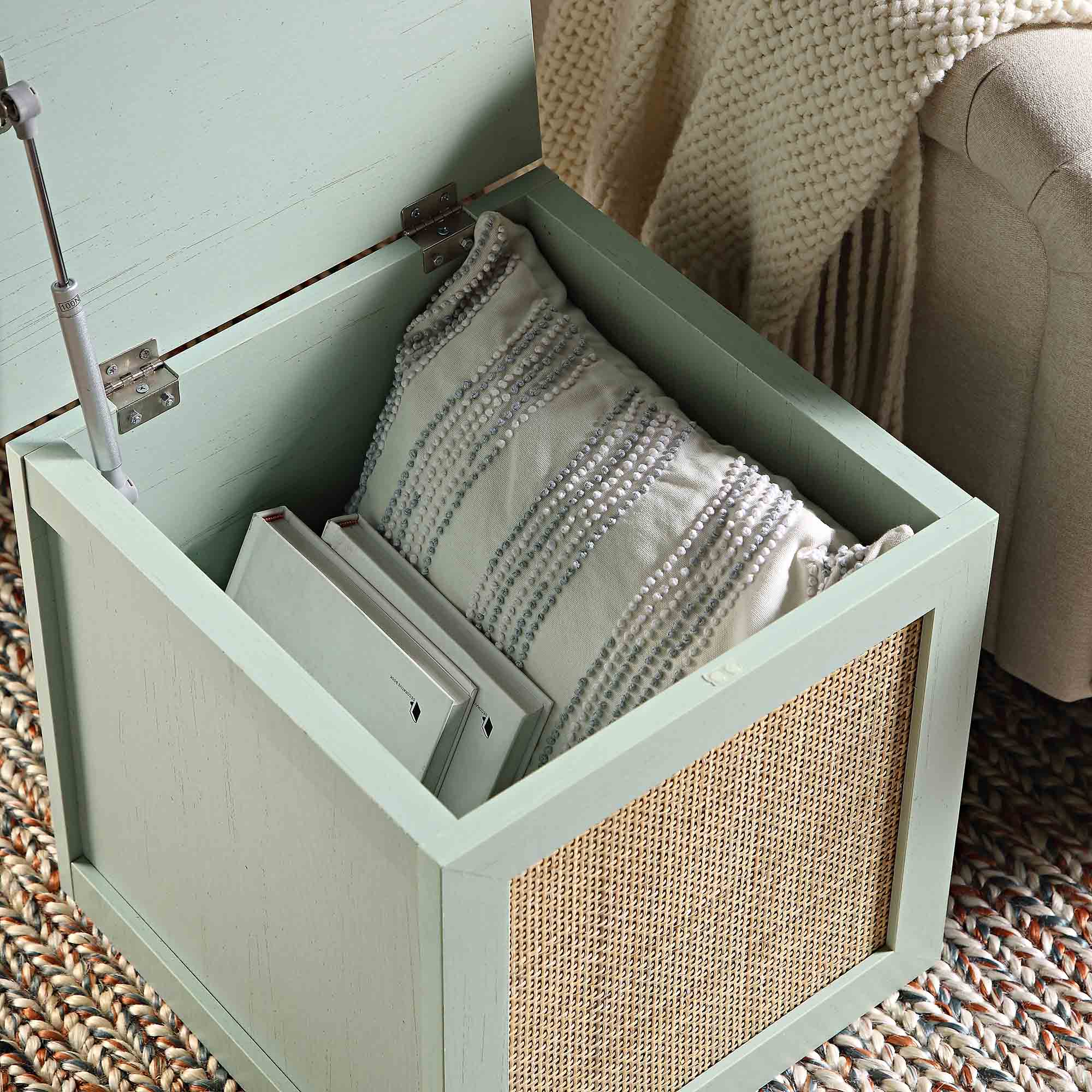 Frances Woven Rattan Single Storage Stool with Cushion, Mint - Image 3