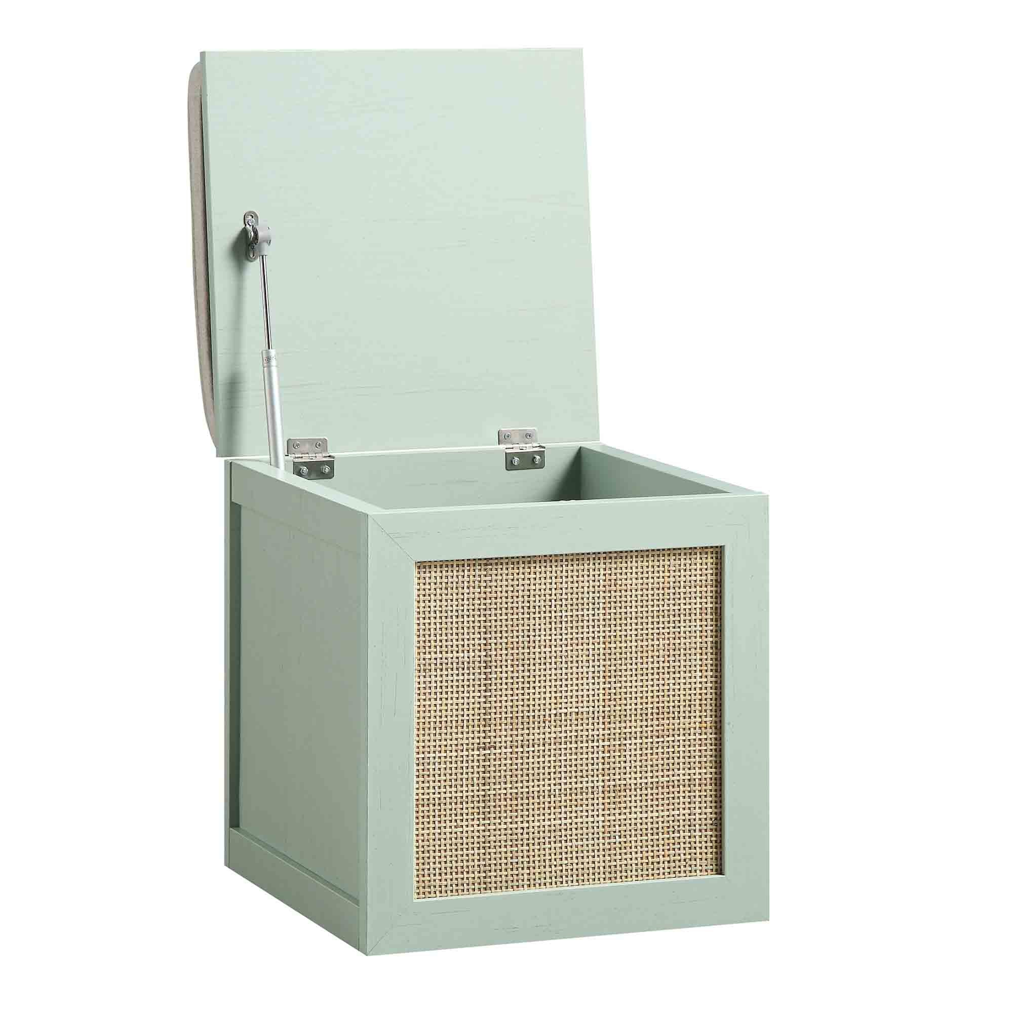 Frances Woven Rattan Single Storage Stool with Cushion, Mint - Image 7
