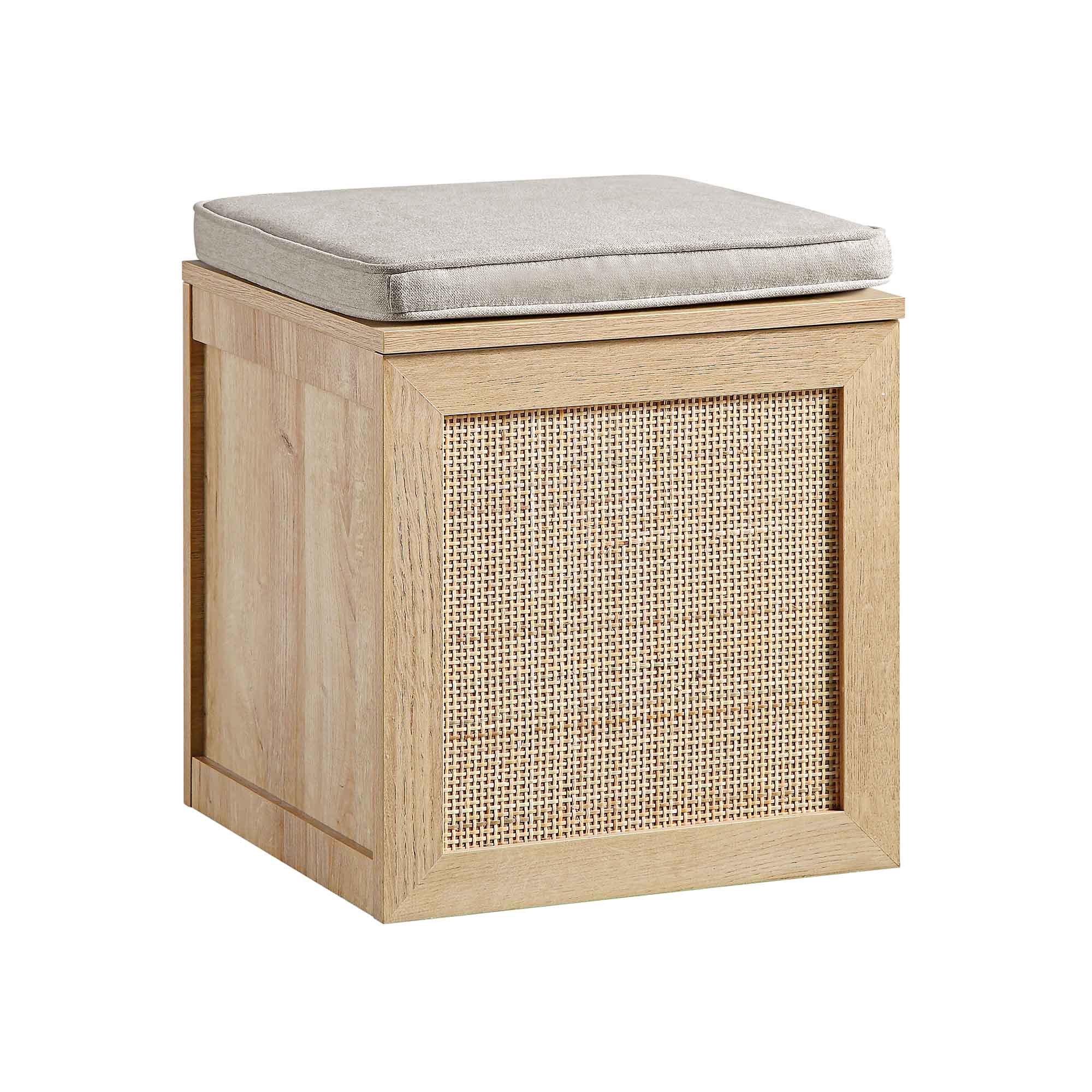 Frances Woven Rattan Single Storage Stool with Cushion, Natural - Image 4