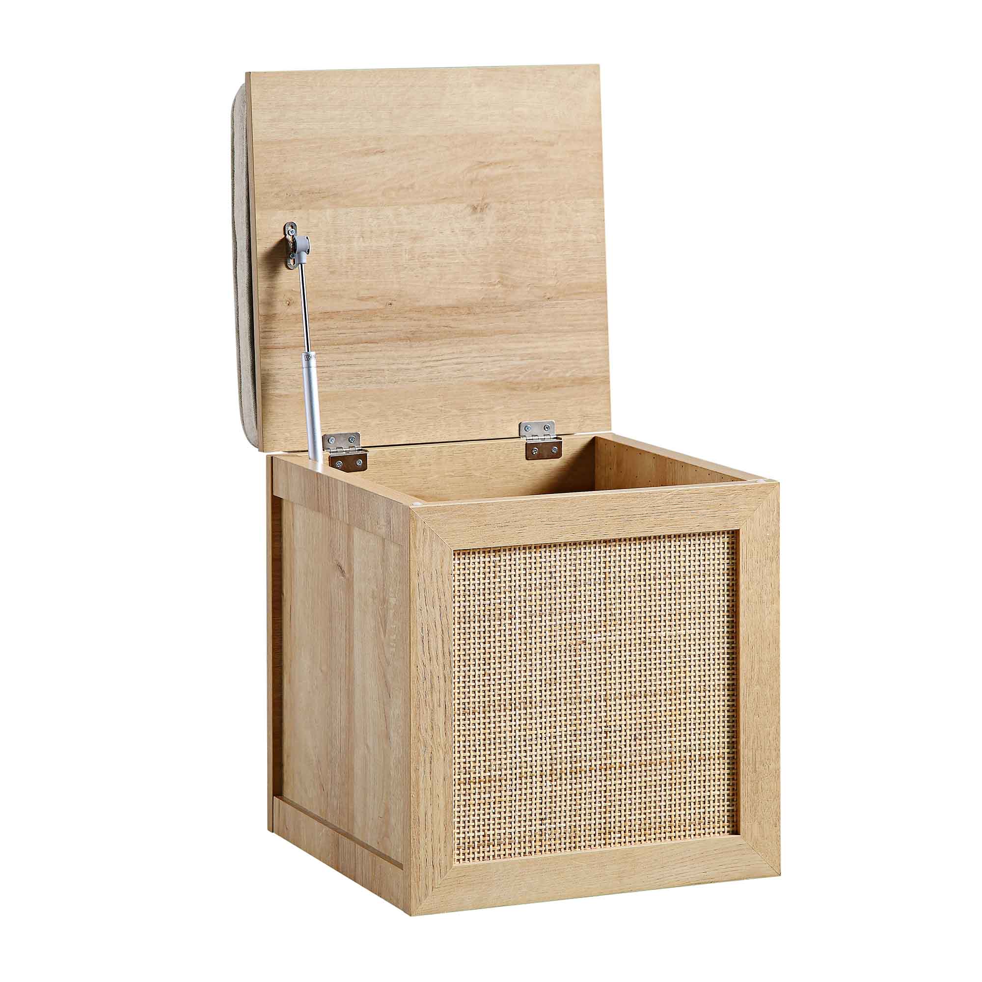 Frances Woven Rattan Single Storage Stool with Cushion, Natural - Image 6